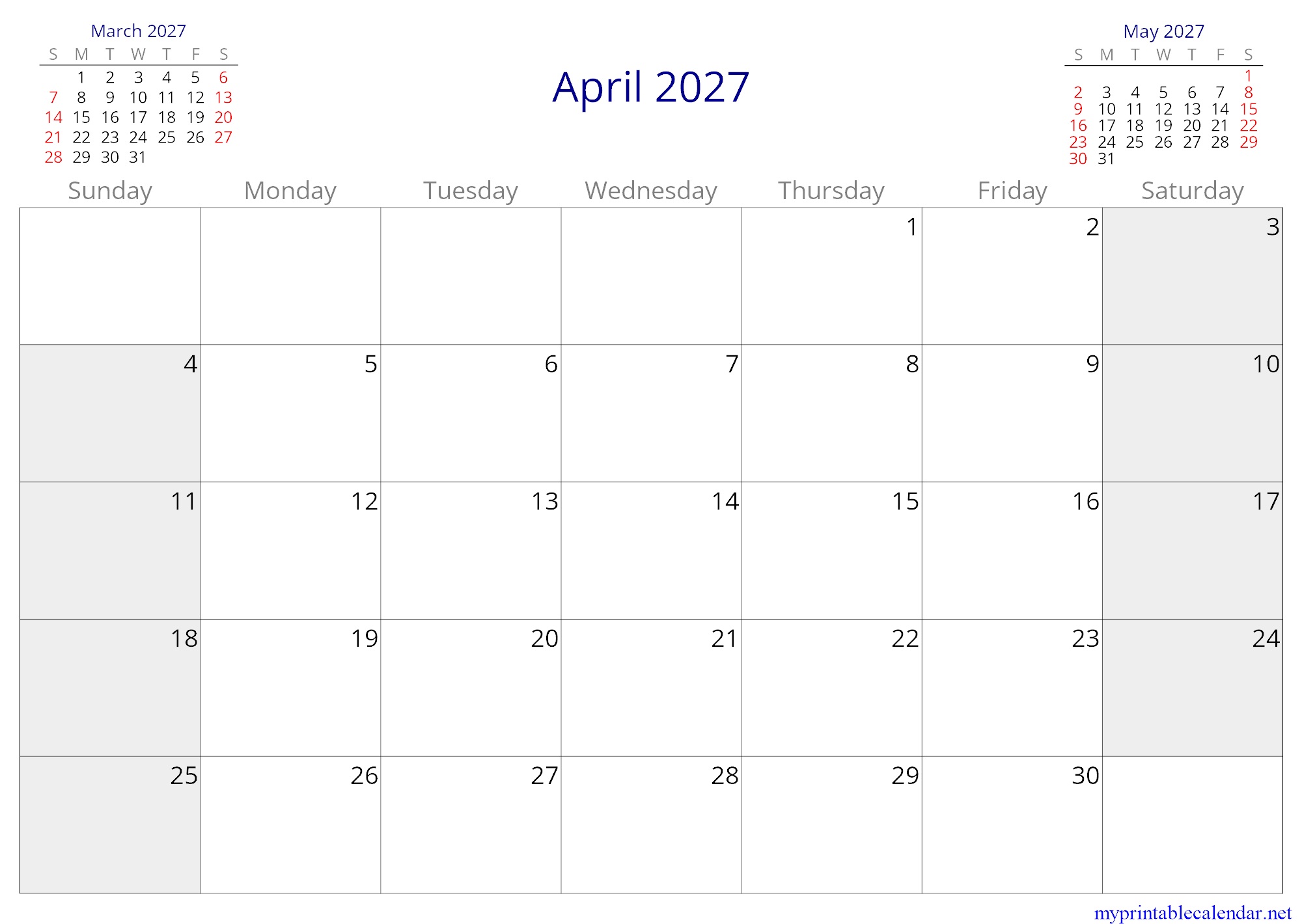 April 2027 monthly calendar, Paraguay, in English jpg