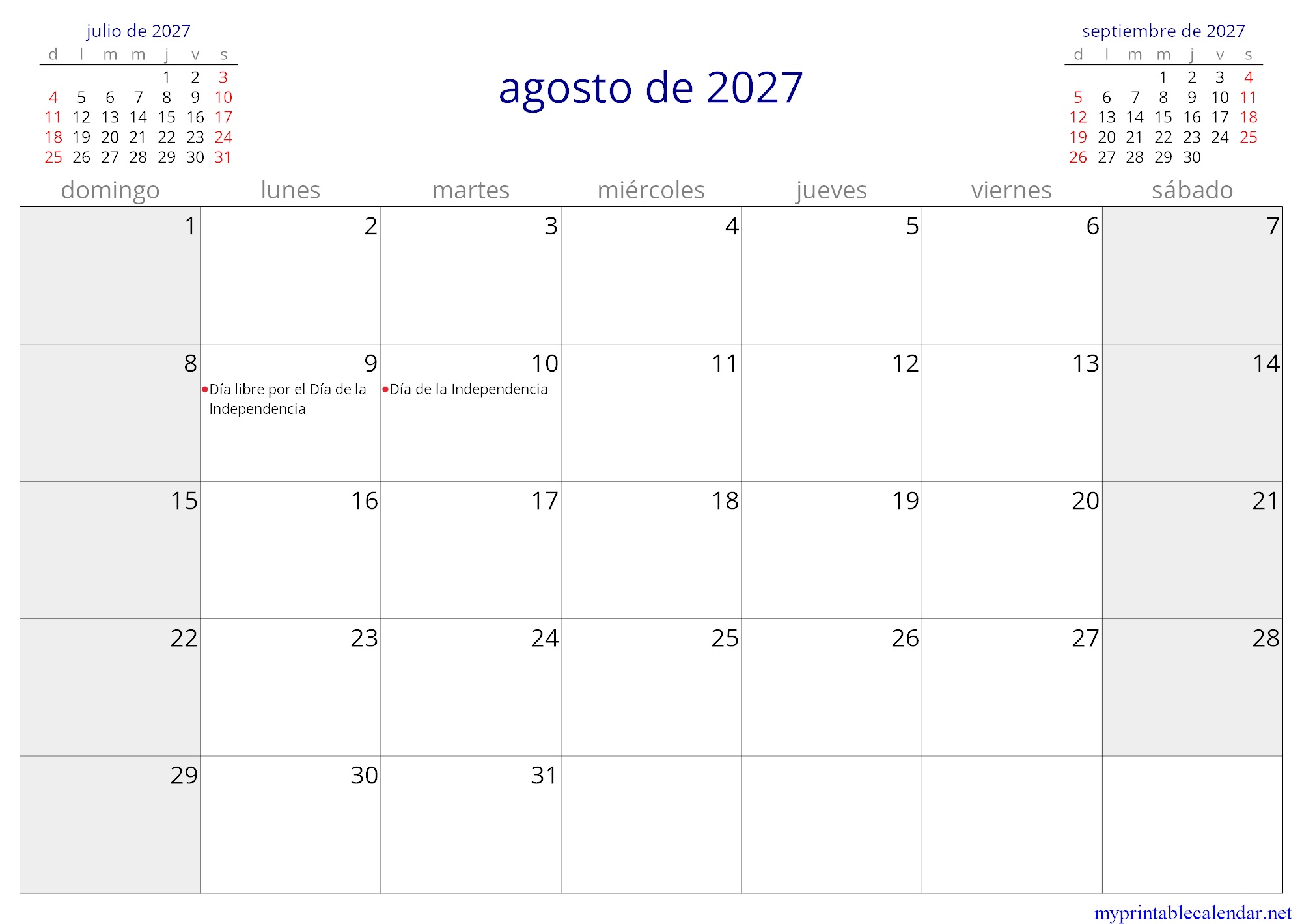 agosto de 2027 monthly calendar, Ecuador, Spanish jpg