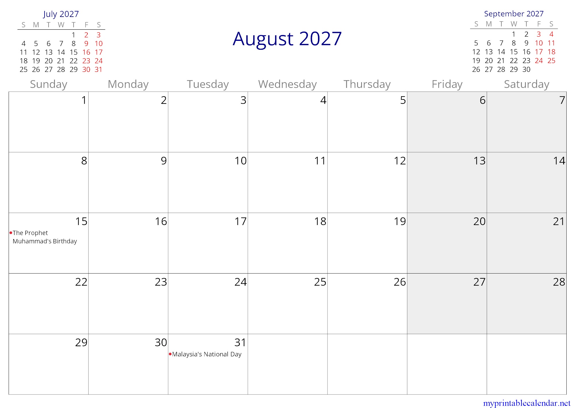 August 2027 monthly calendar, Malaysia, in English jpg