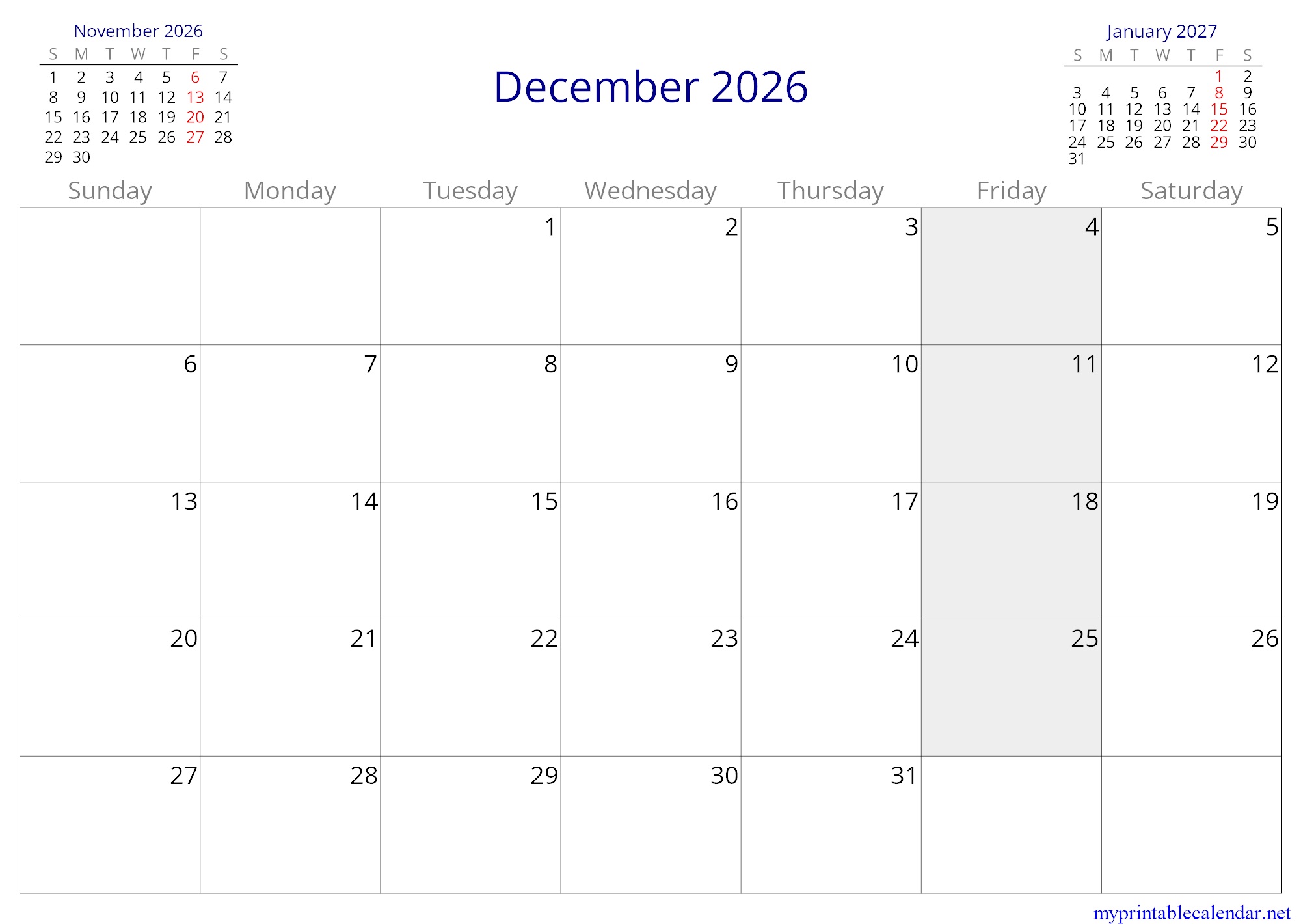 December 2026 monthly calendar, Afghanistan, English jpg