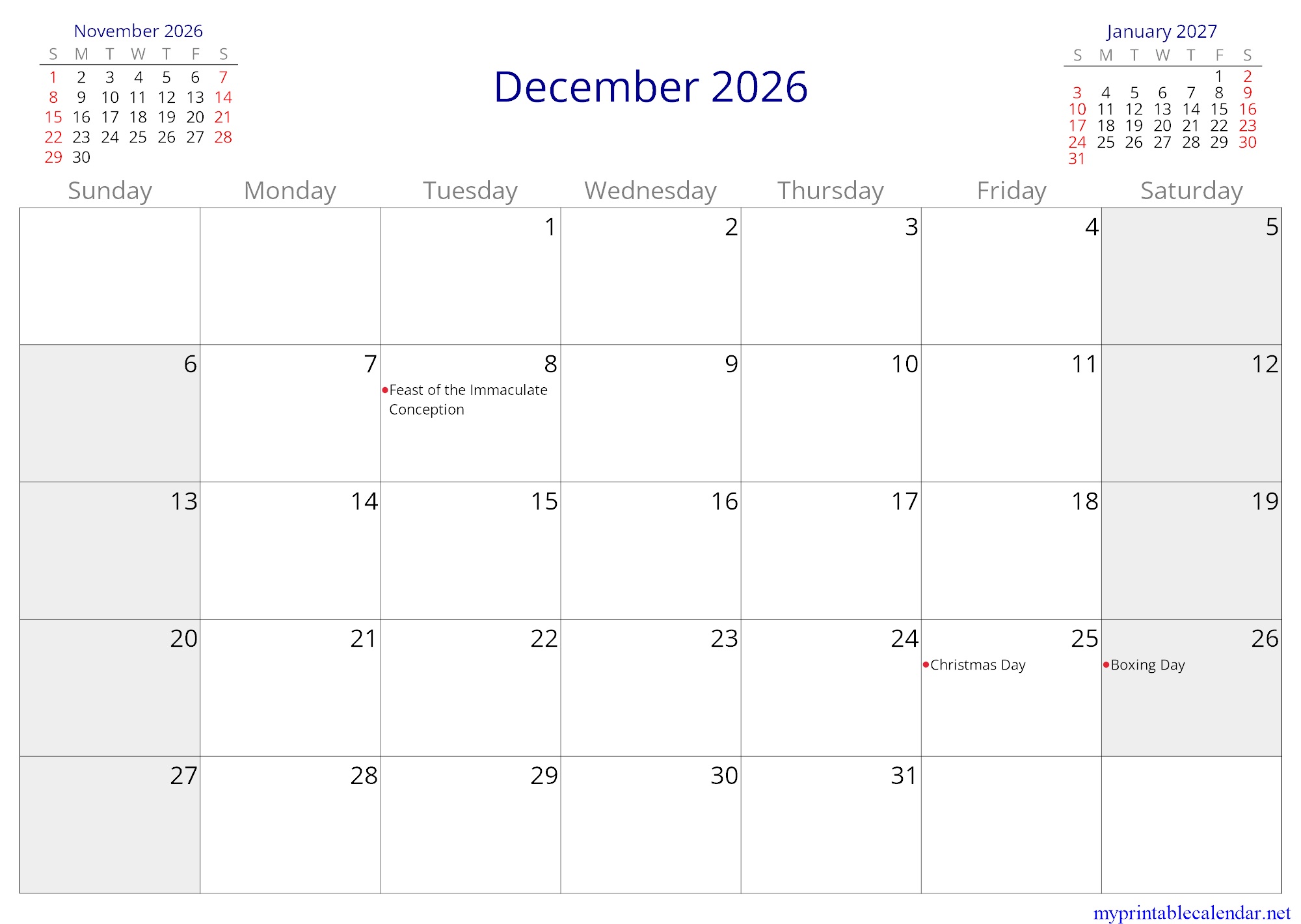 December 2026 monthly calendar, Andorra, in English jpg