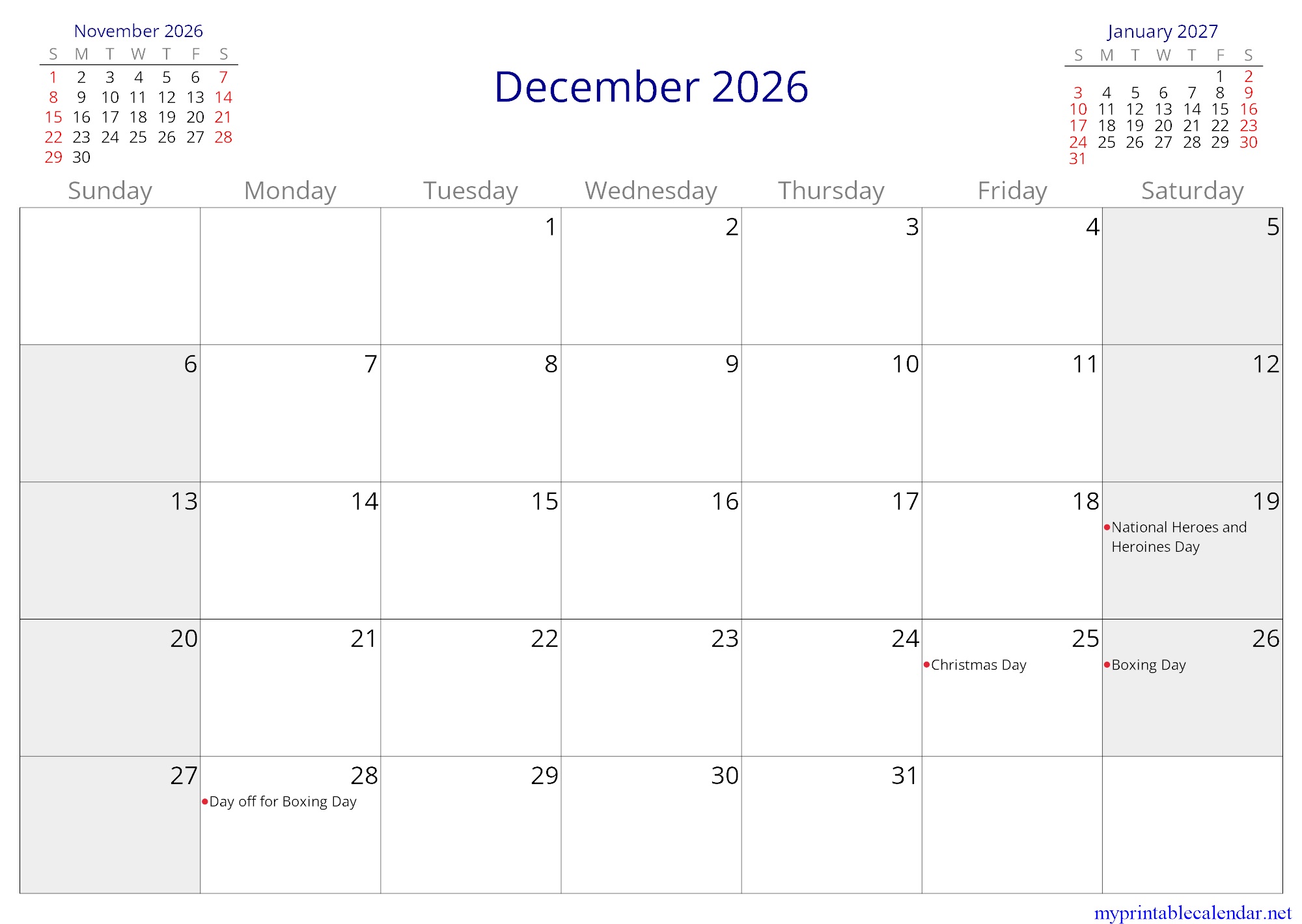December 2026 monthly calendar, Anguilla, English jpg