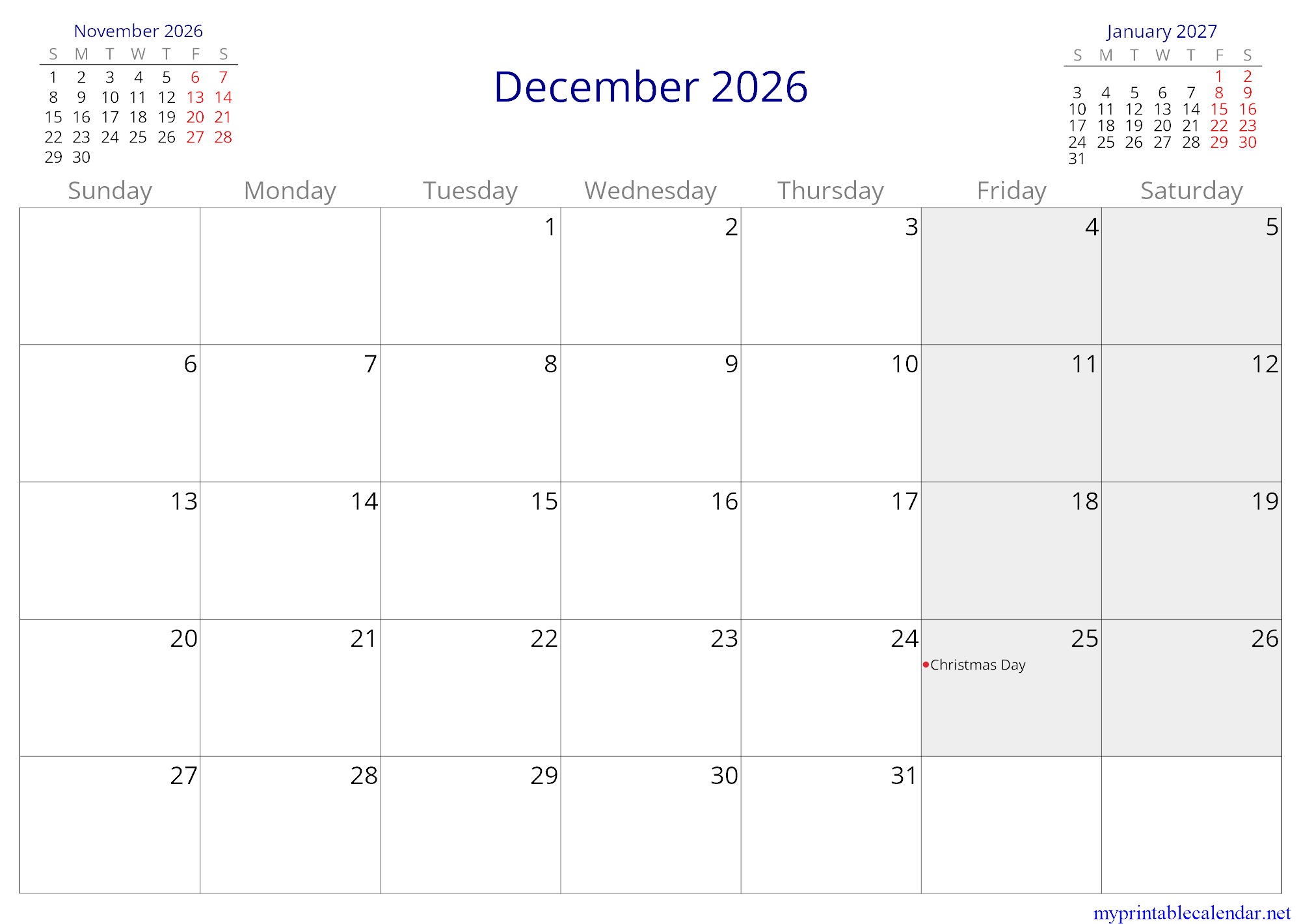 December 2026 monthly calendar, Jordan, in English jpg
