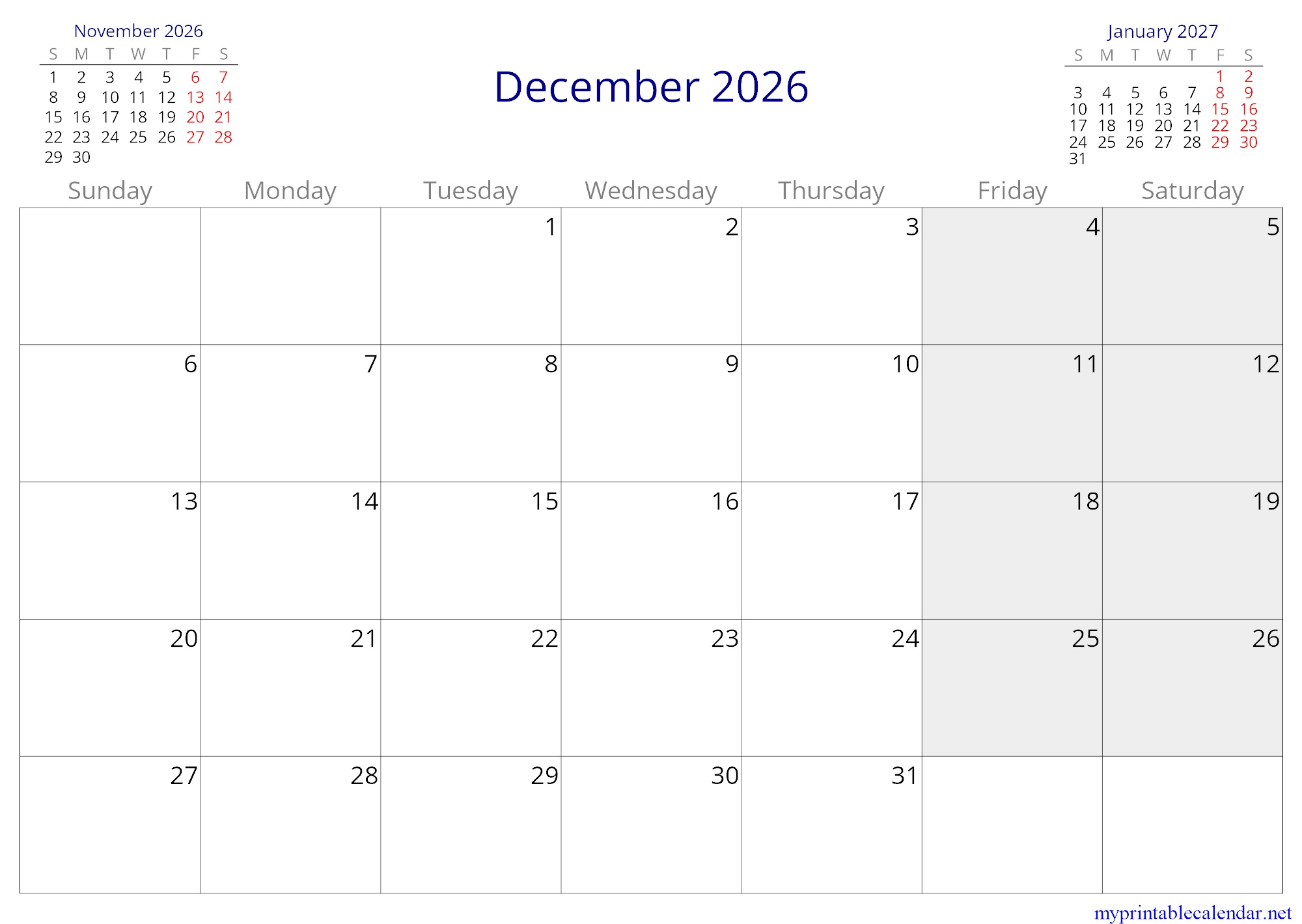 December 2026 monthly calendar, Kuwait, in English jpg
