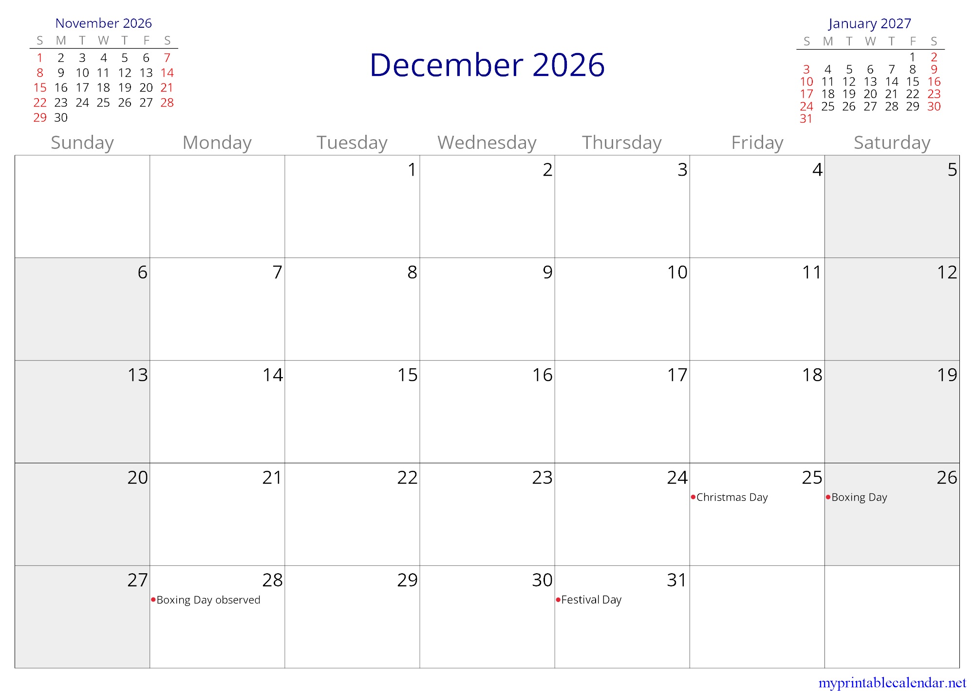 December 2026 monthly calendar, Montserrat, English jpg