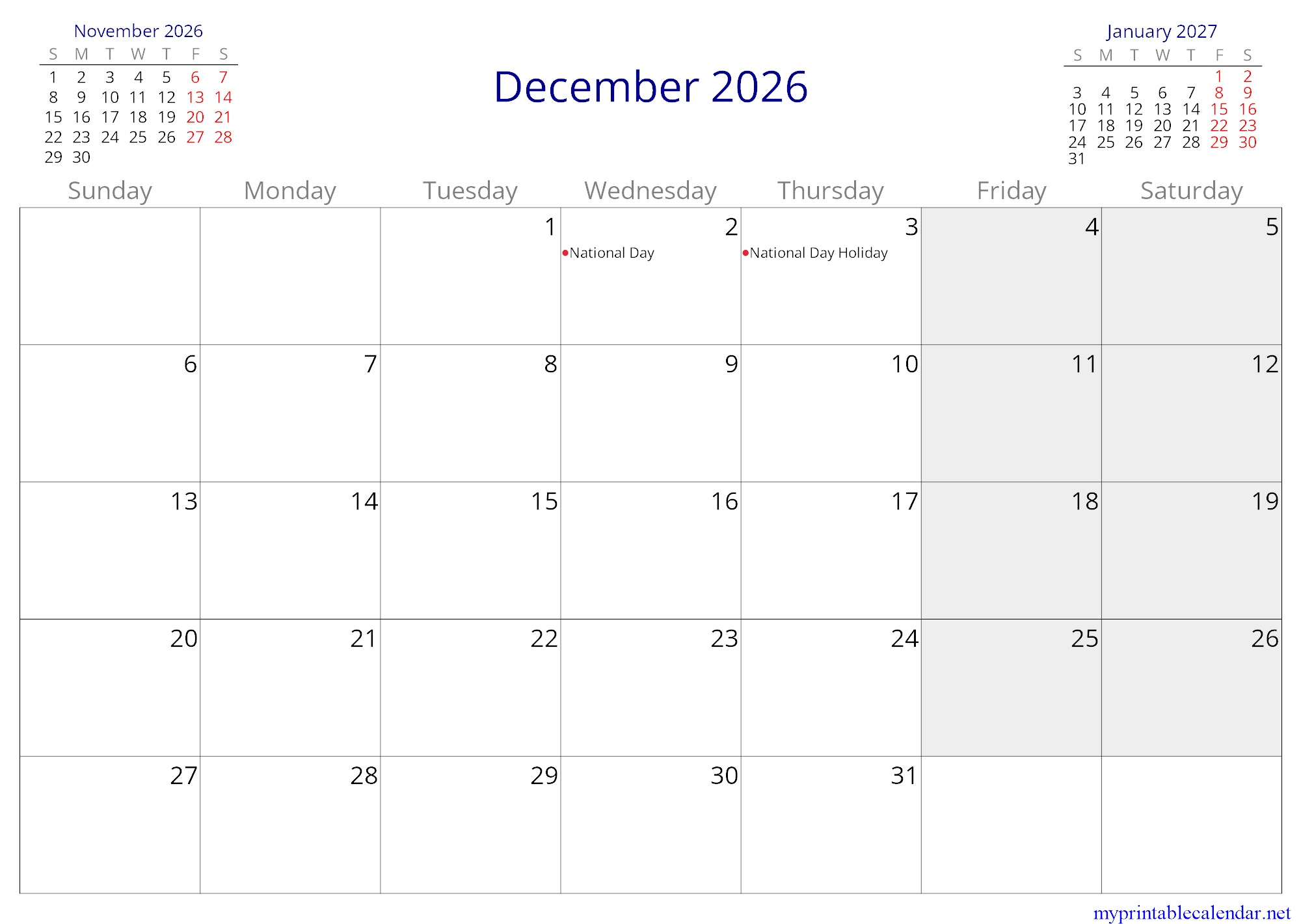 December 2026 monthly calendar, United Arab Emirates, in English jpg