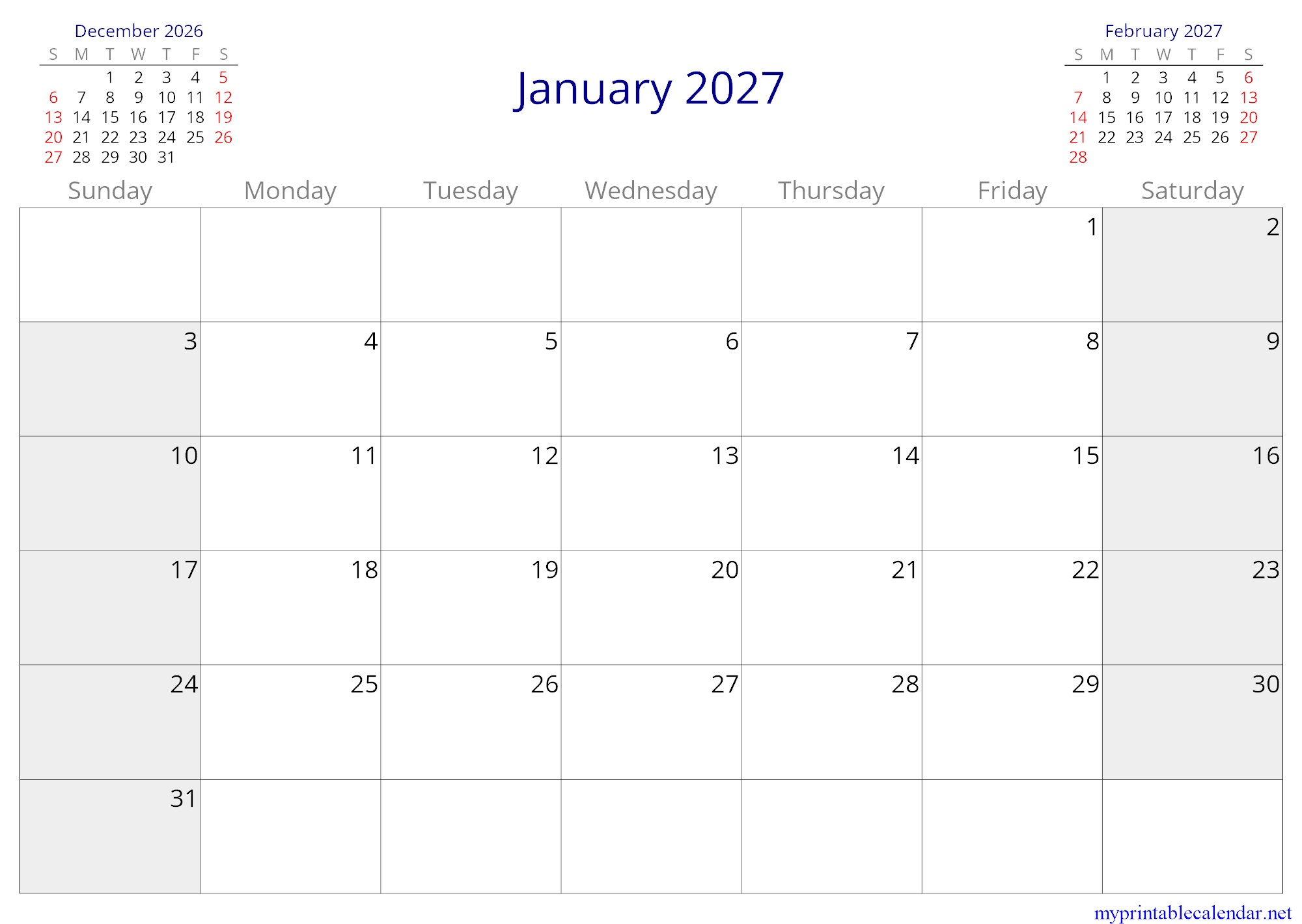 January 2027 monthly calendar, Sri Lanka, English jpg