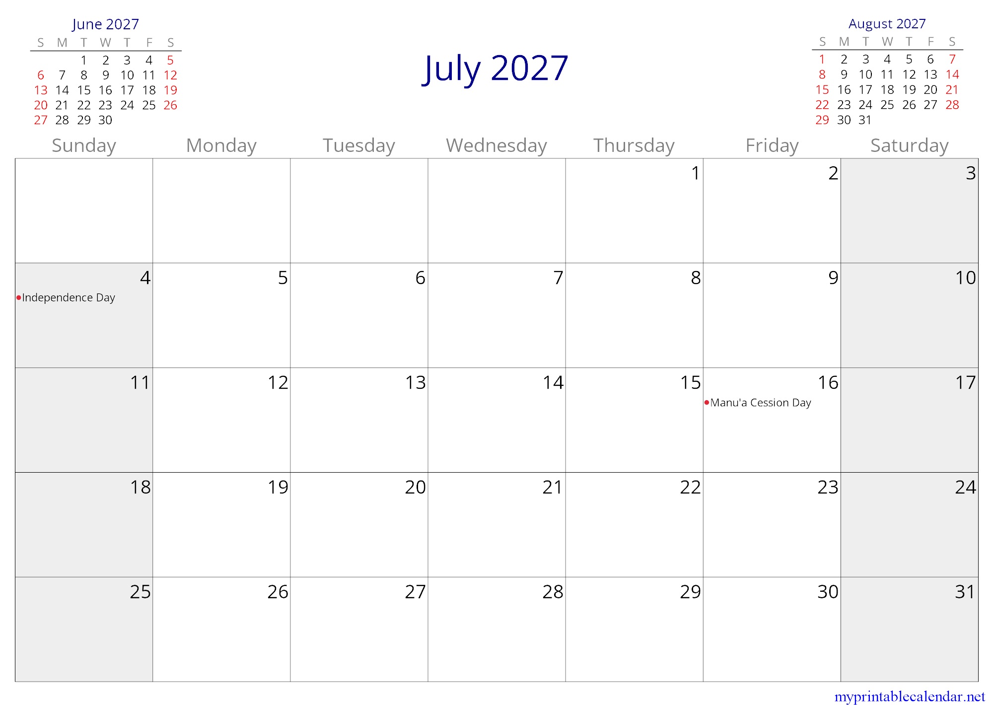 July 2027 monthly calendar, American Samoa, English (US, CA) jpg