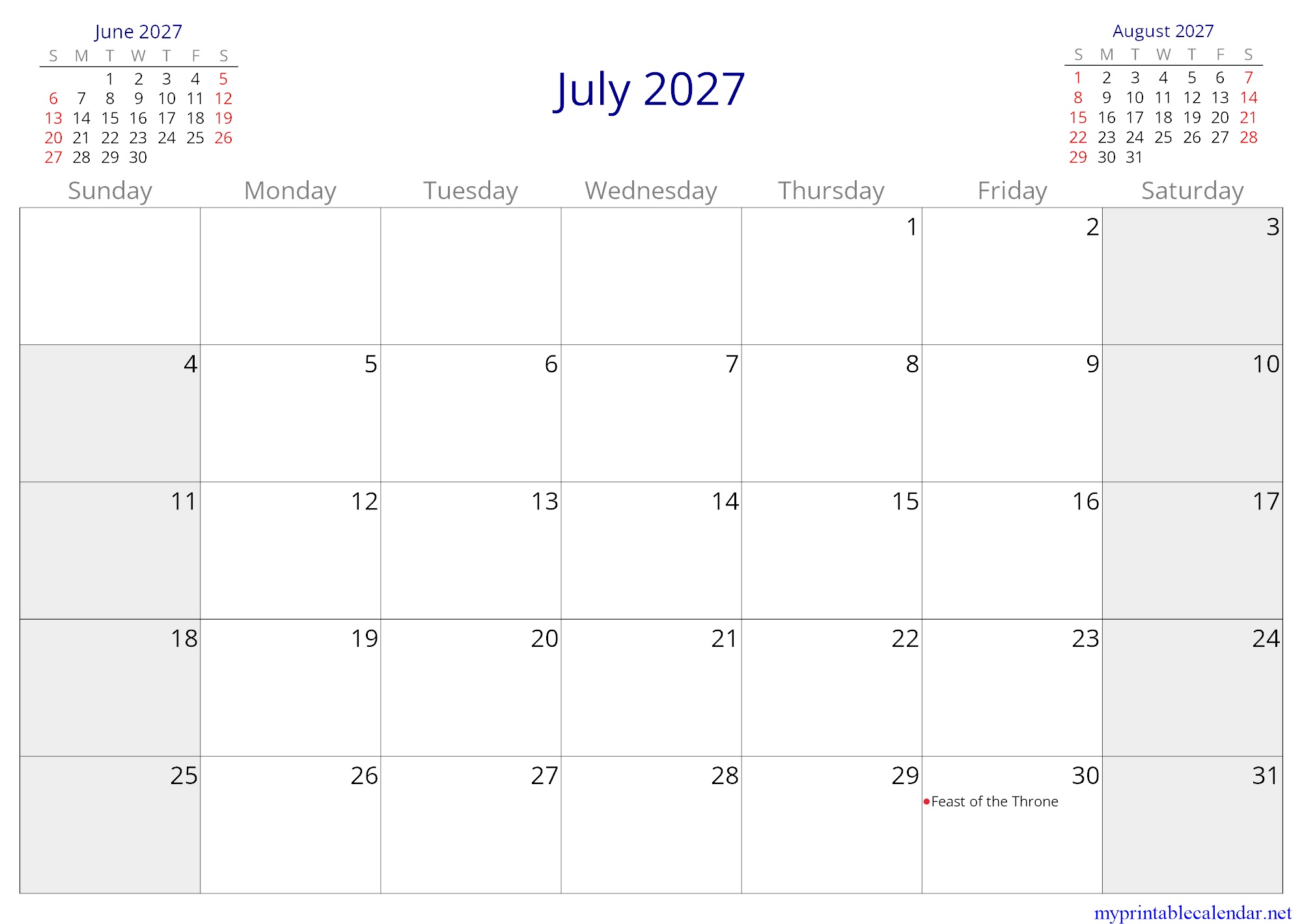 July 2027 monthly calendar, Morocco, in English jpg