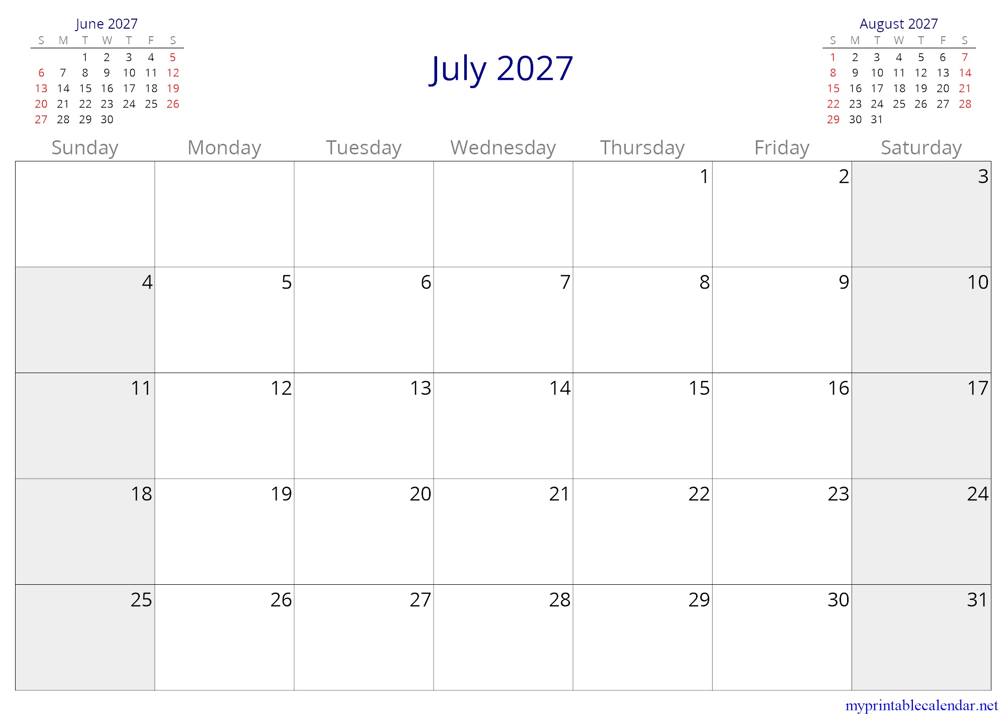 July 2027 monthly calendar, Puerto Rico, in English jpg