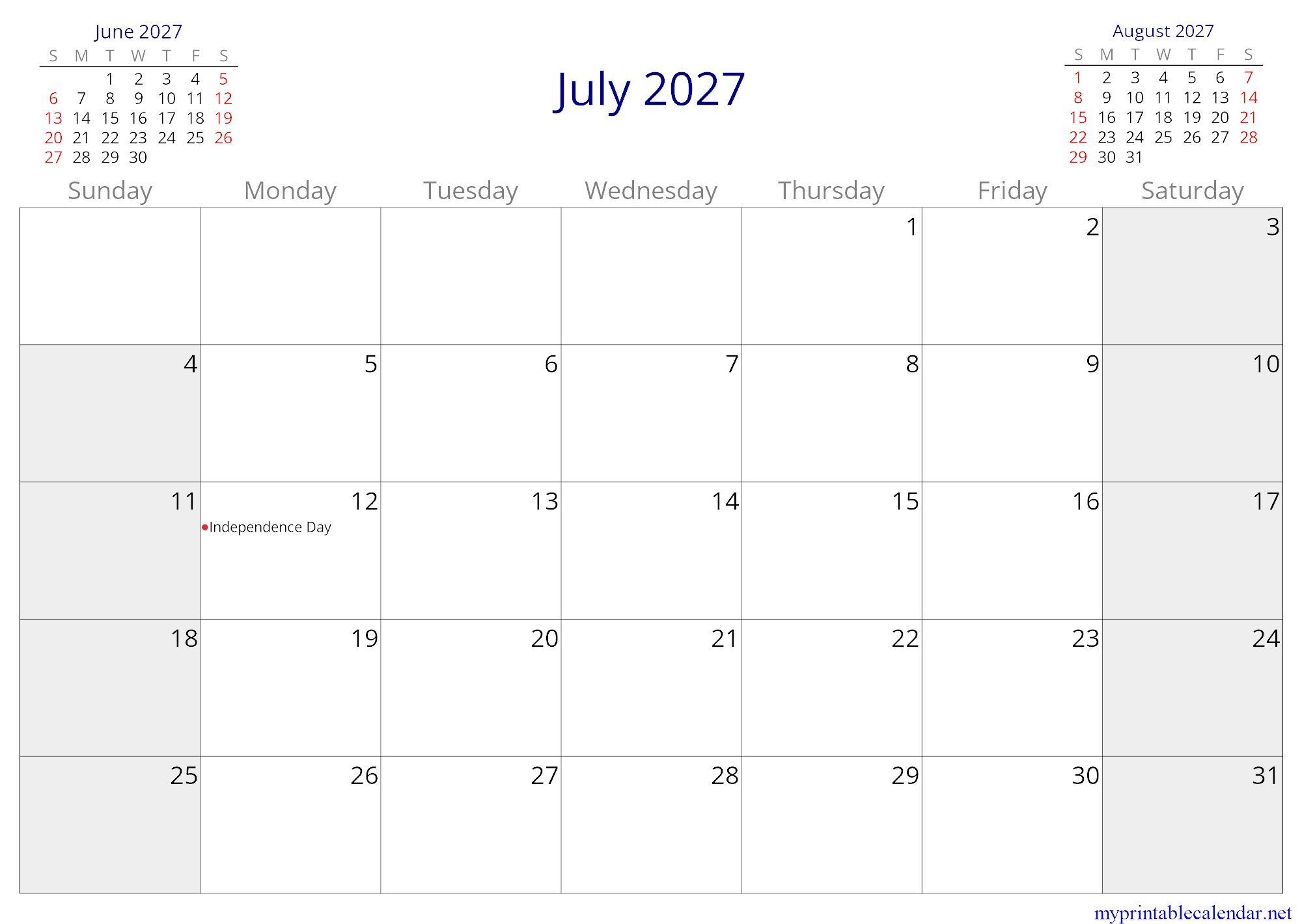 July 2027 monthly calendar, Sao Tome and Principe, in English jpg