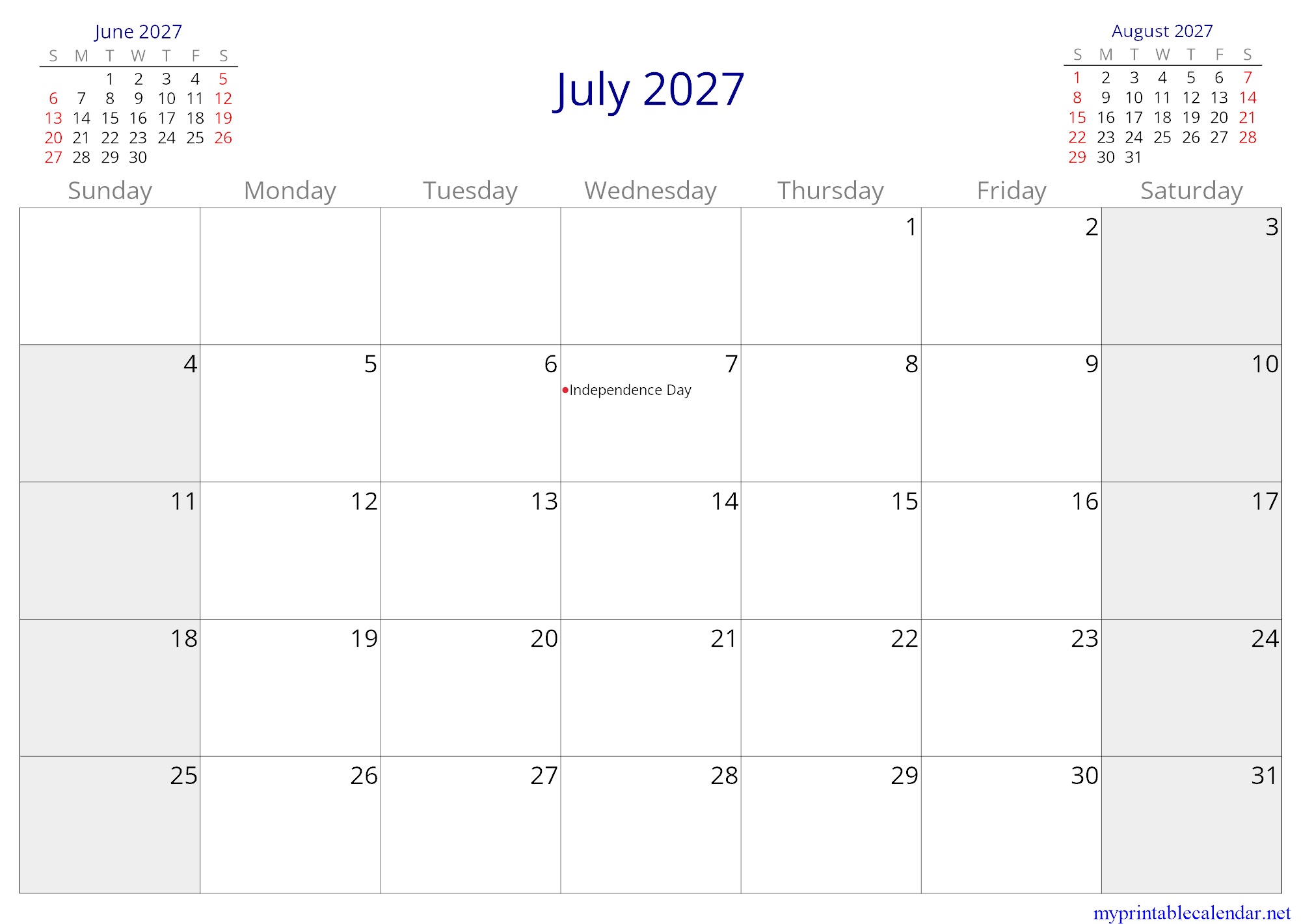 July 2027 monthly calendar, Solomon Islands, English jpg