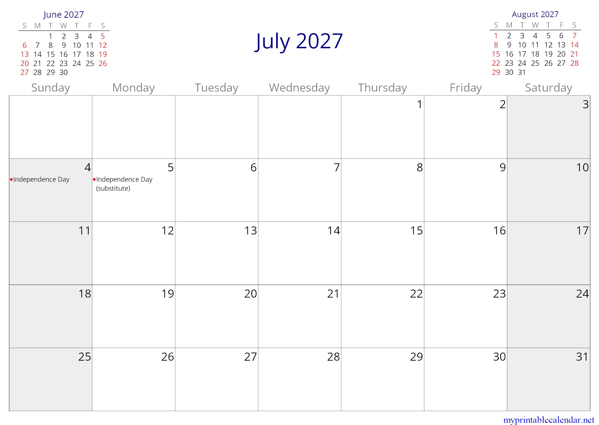 July 2027 monthly calendar, United States, English (US, CA) jpg