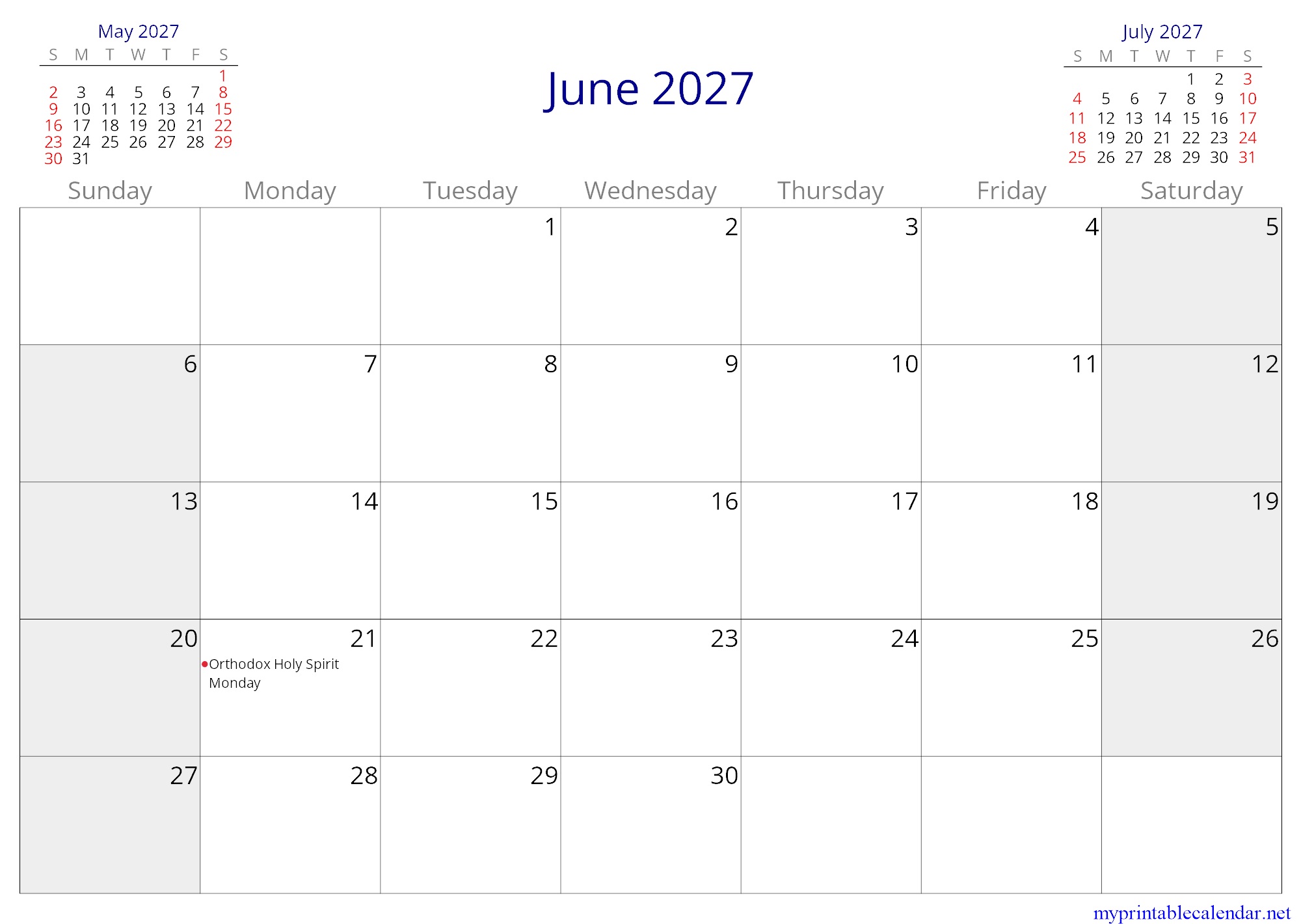 June 2027 monthly calendar, Greece, in English jpg