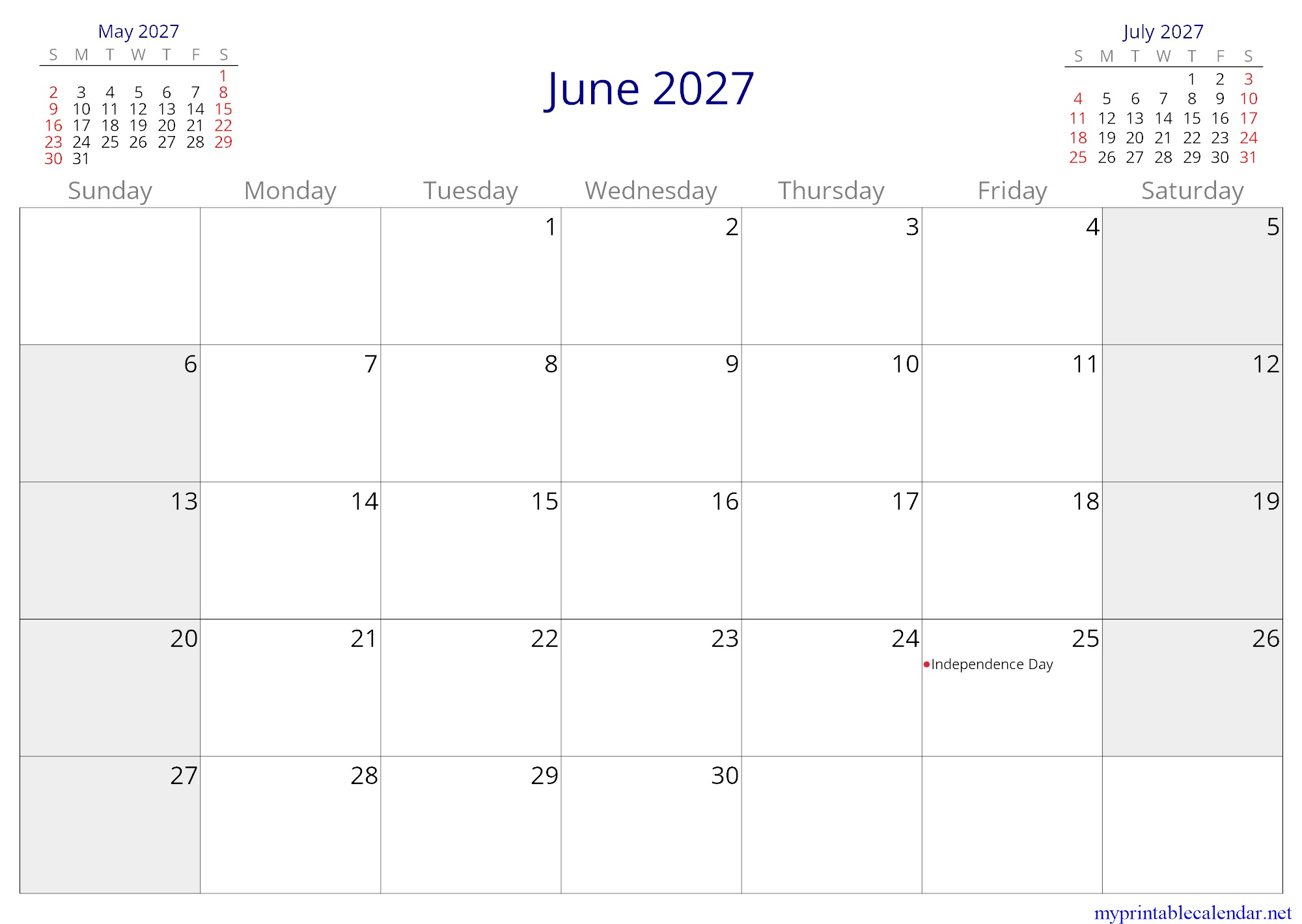 June 2027 monthly calendar, Mozambique, in English jpg