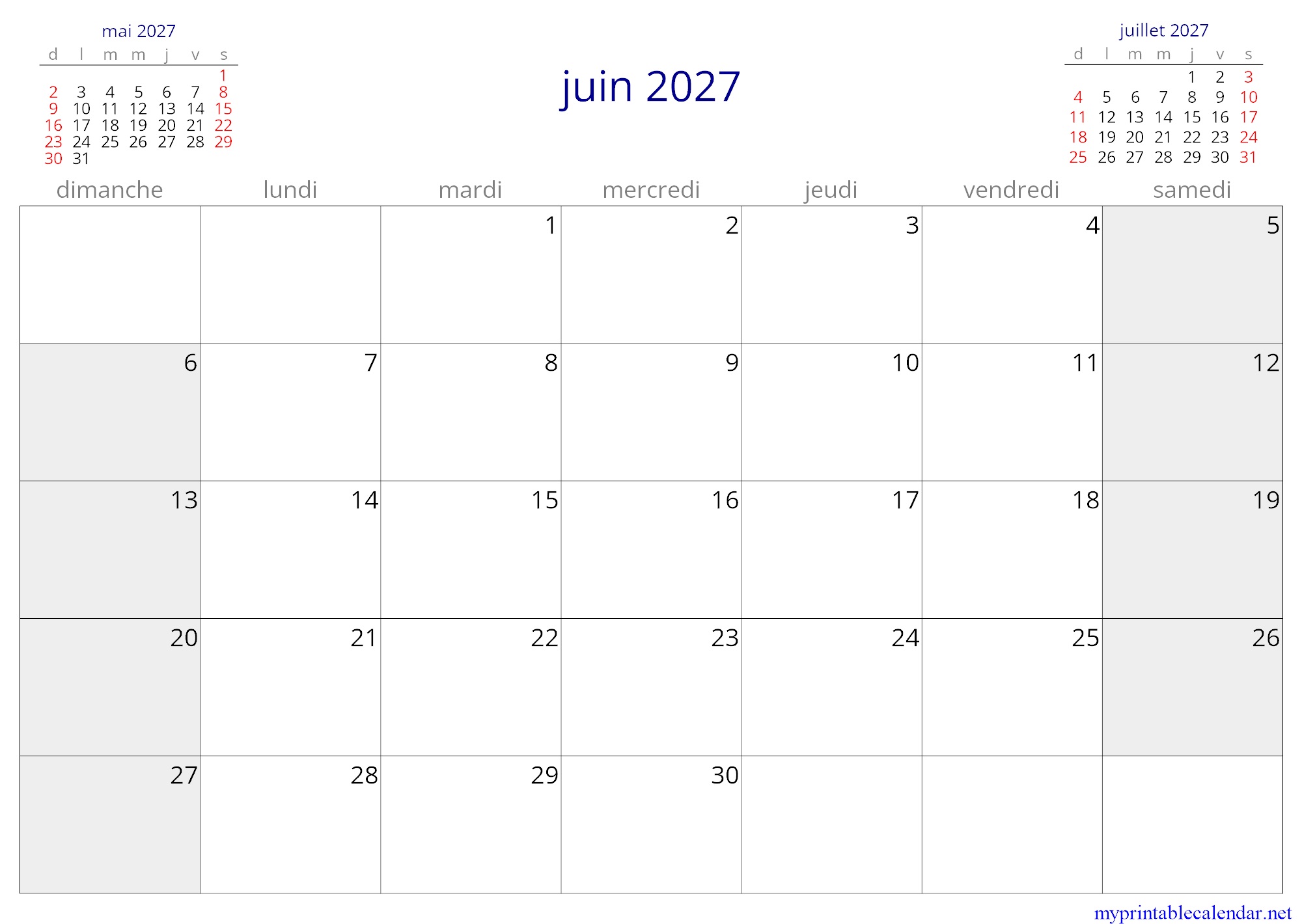 juin 2027 monthly calendar, Saint Pierre and Miquelon, French jpg