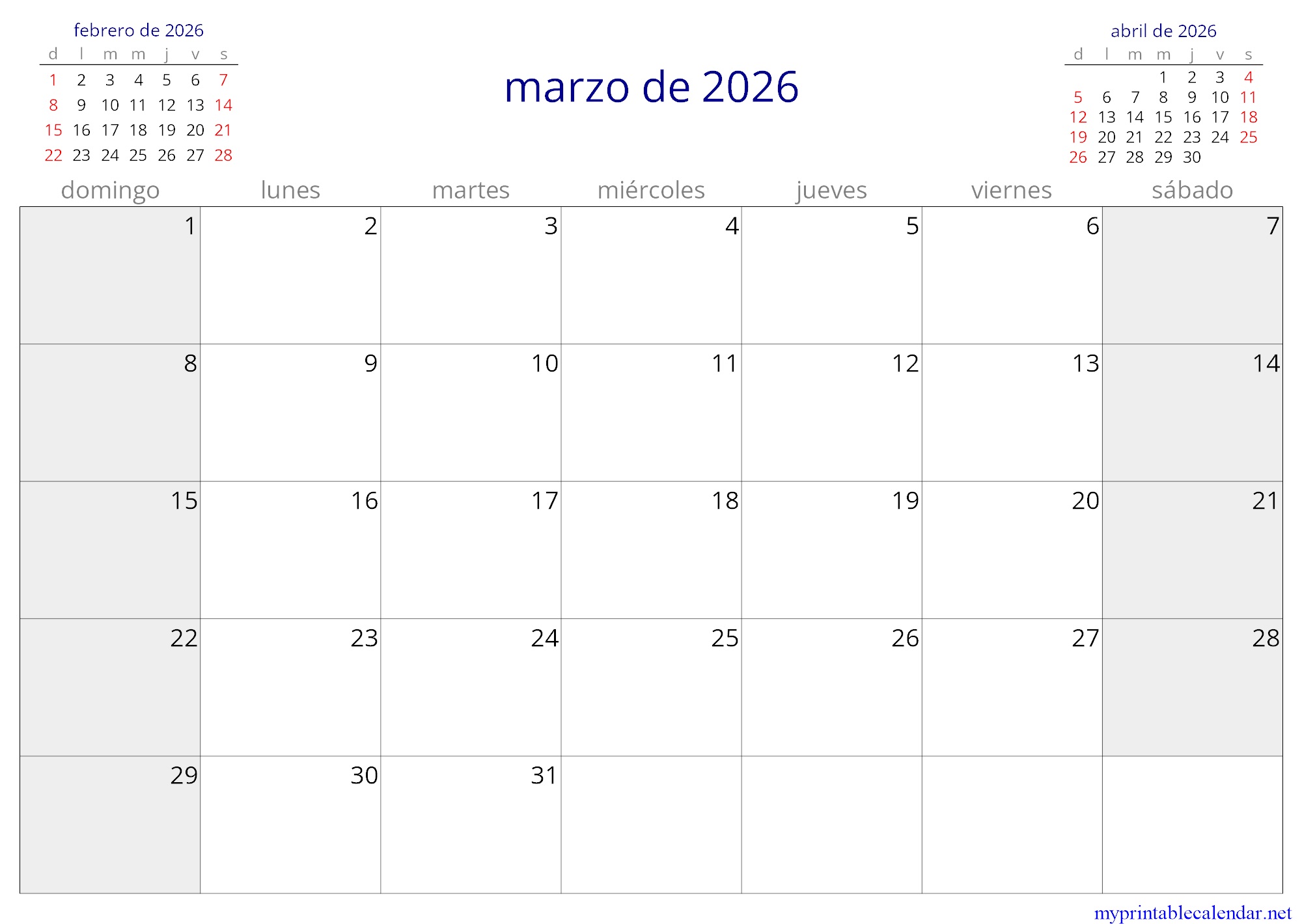 marzo de 2026 monthly calendar, Seychelles, Spanish jpg