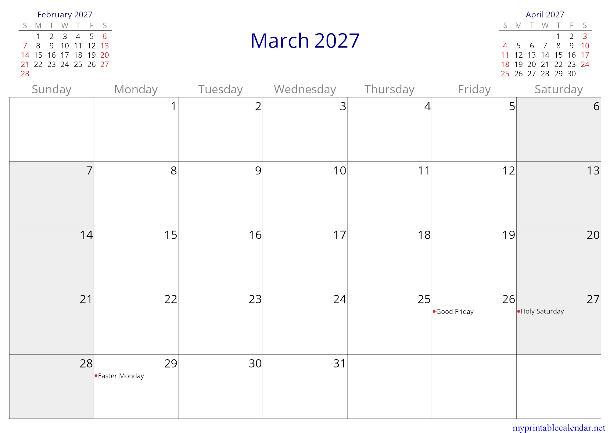 March 2027 monthly calendar, Fiji, English jpg
