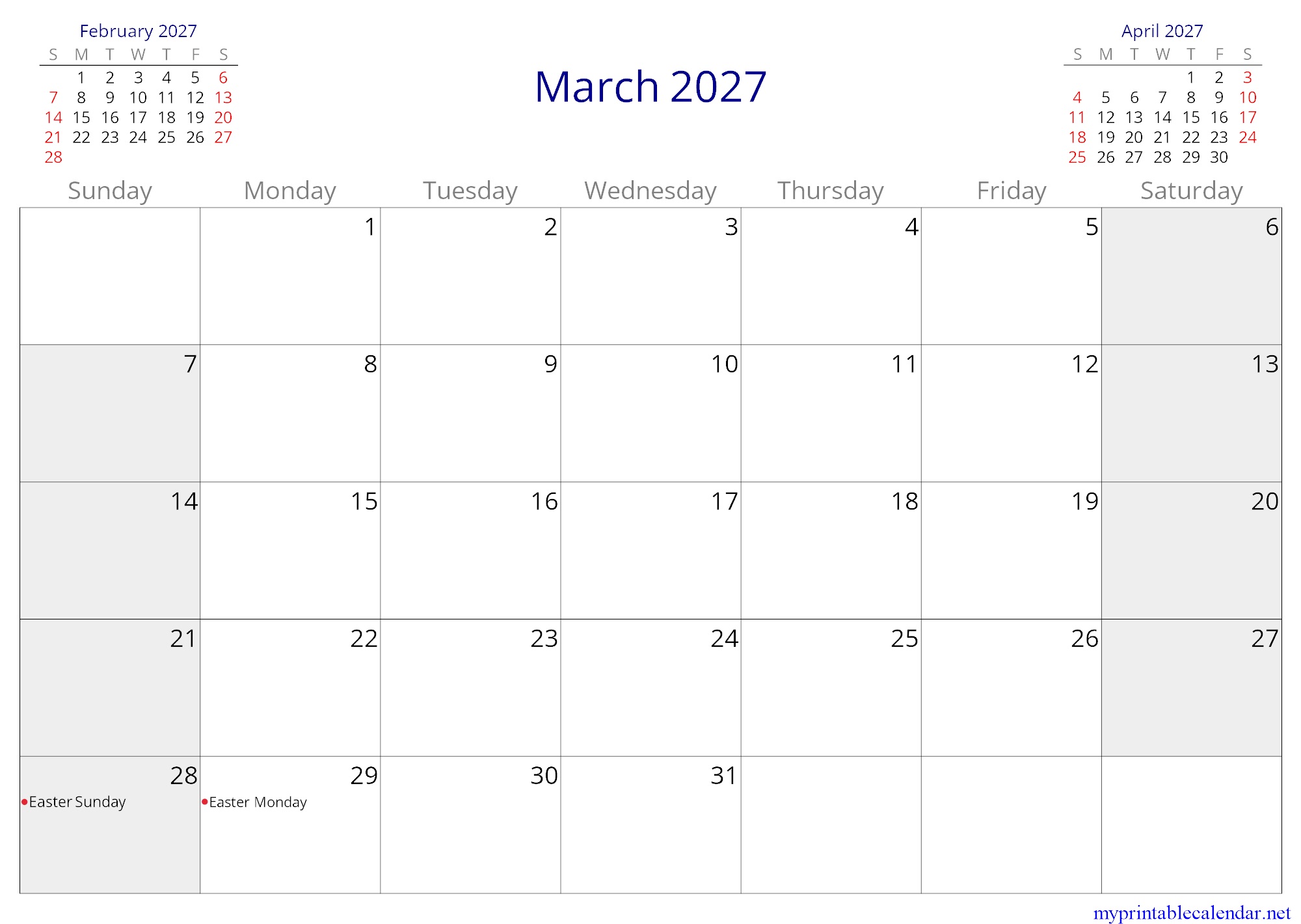 March 2027 monthly calendar, Italy, English jpg