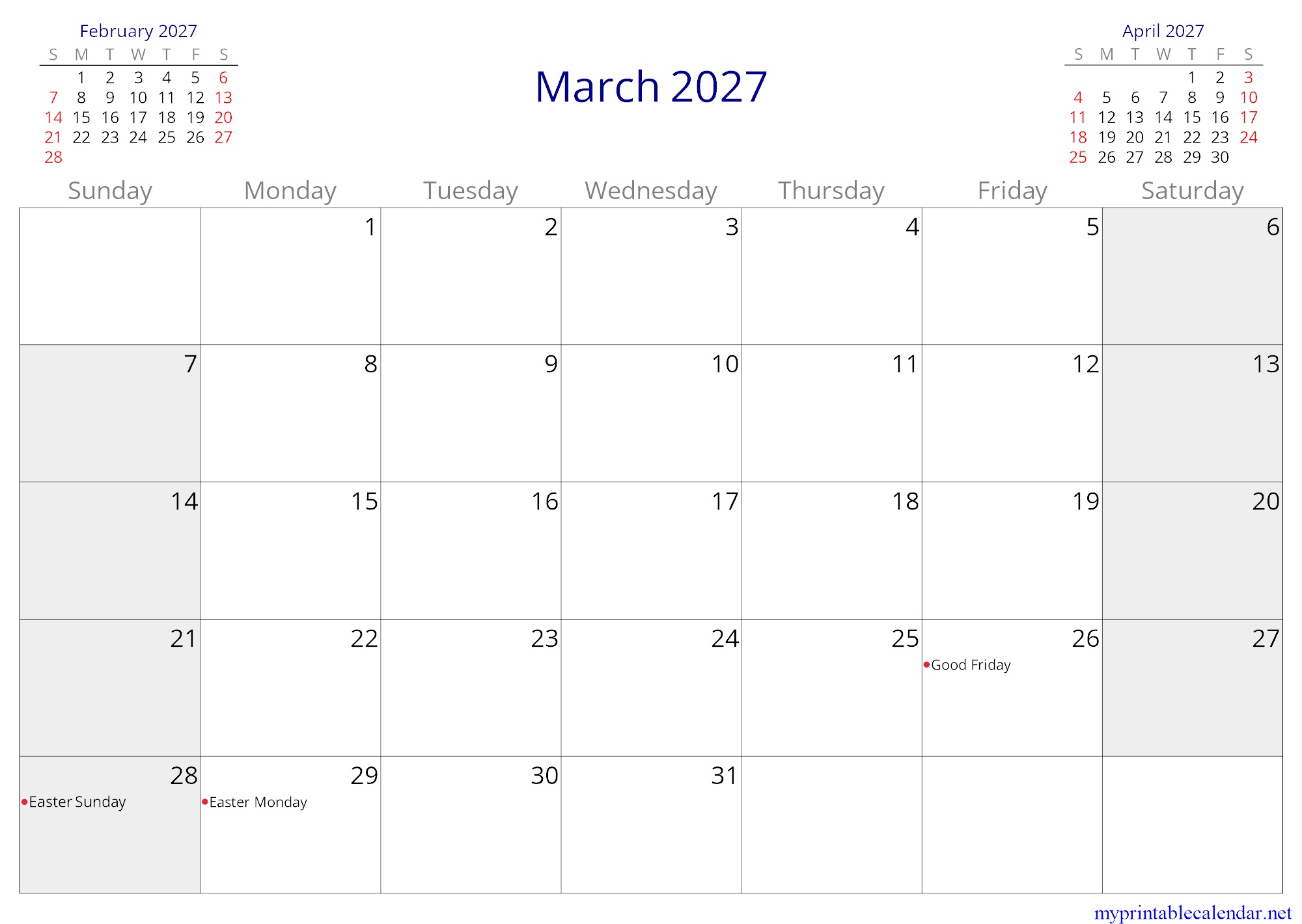 March 2027 monthly calendar, Latvia, in English jpg