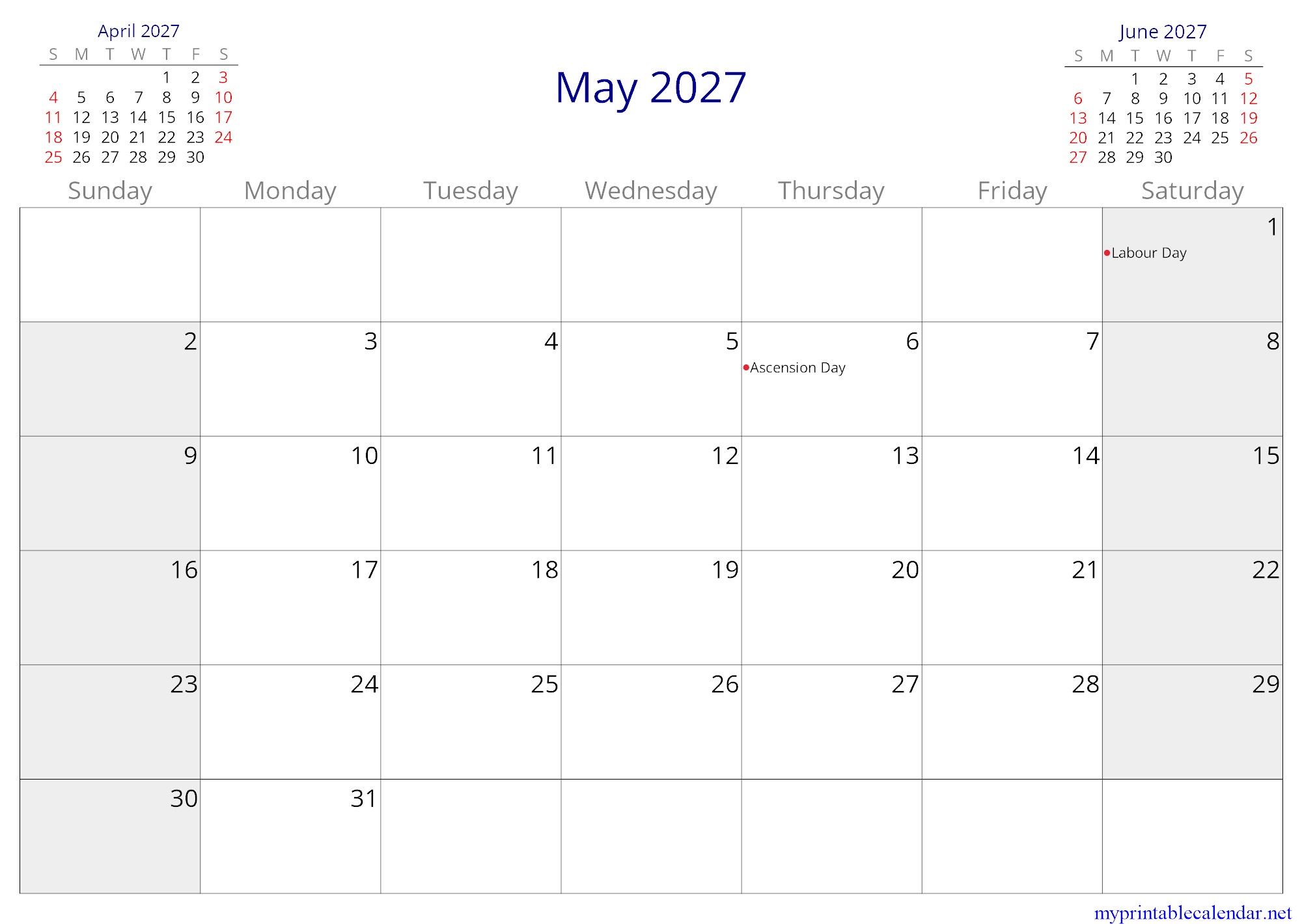 May 2027 monthly calendar, Botswana, English jpg