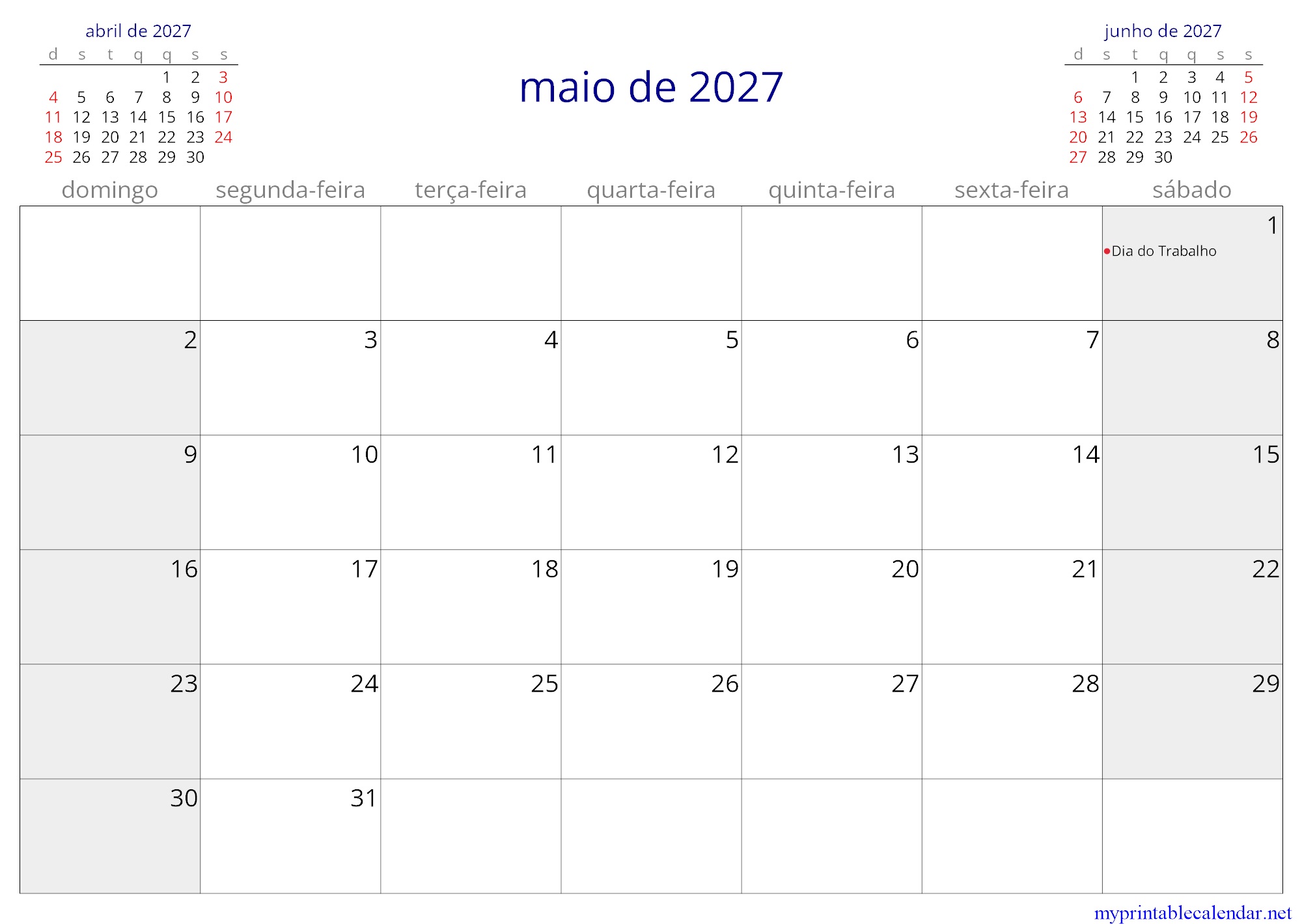 maio de 2027 monthly calendar, Cape Verde, Portuguese jpg