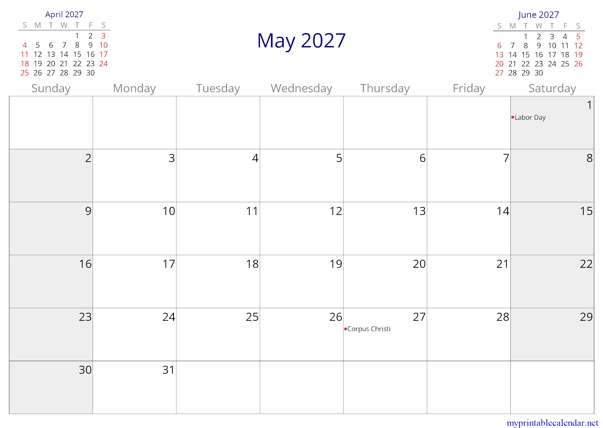 May 2027 monthly calendar, Dominican Republic, in English jpg