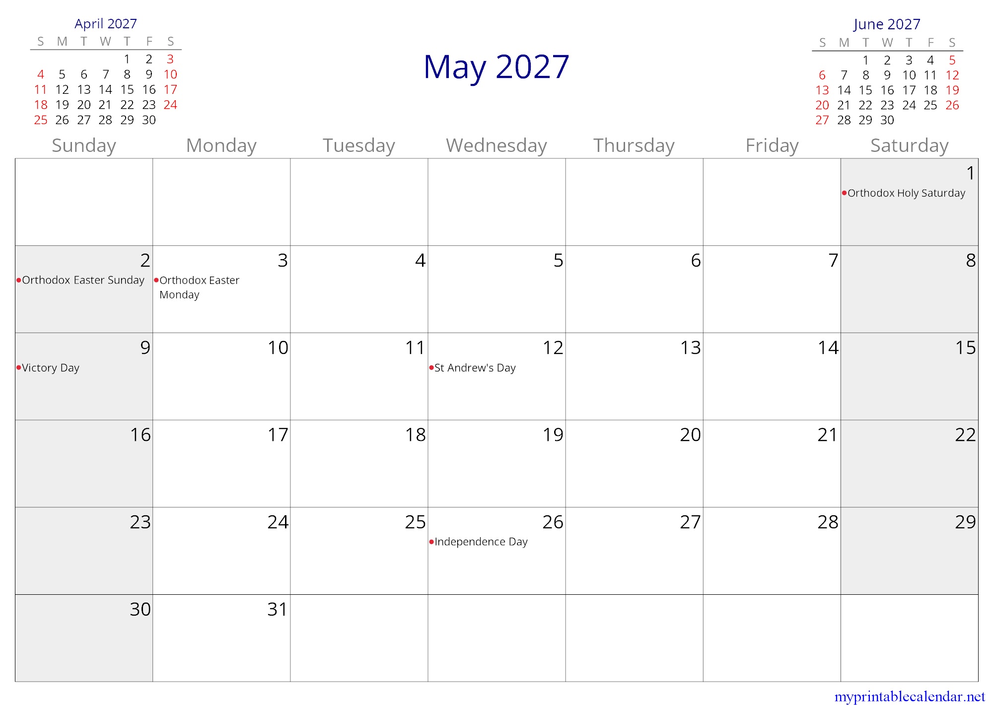 May 2027 monthly calendar, Georgia, in English jpg