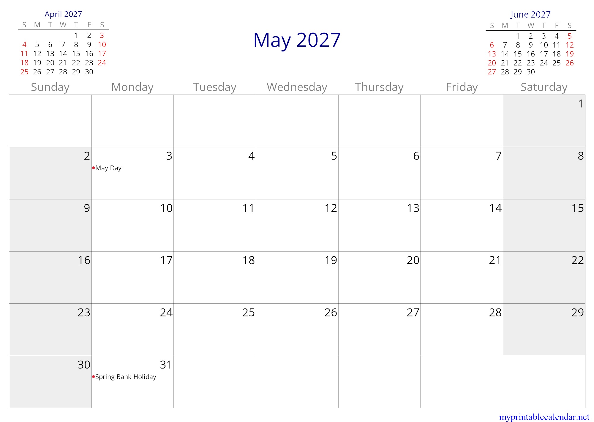 May 2027 monthly calendar, Guernsey, English jpg