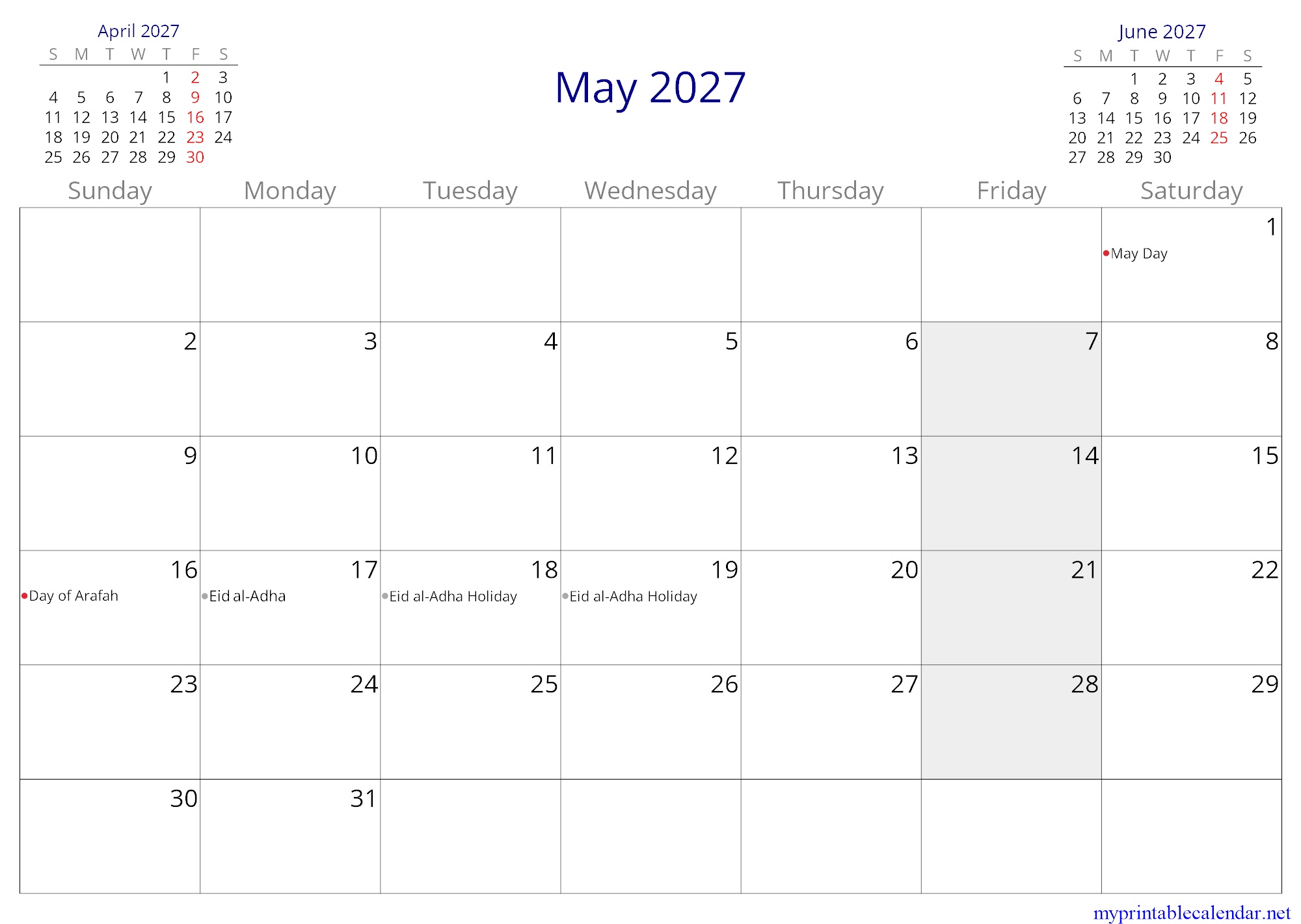 May 2027 monthly calendar, Libya, in English jpg