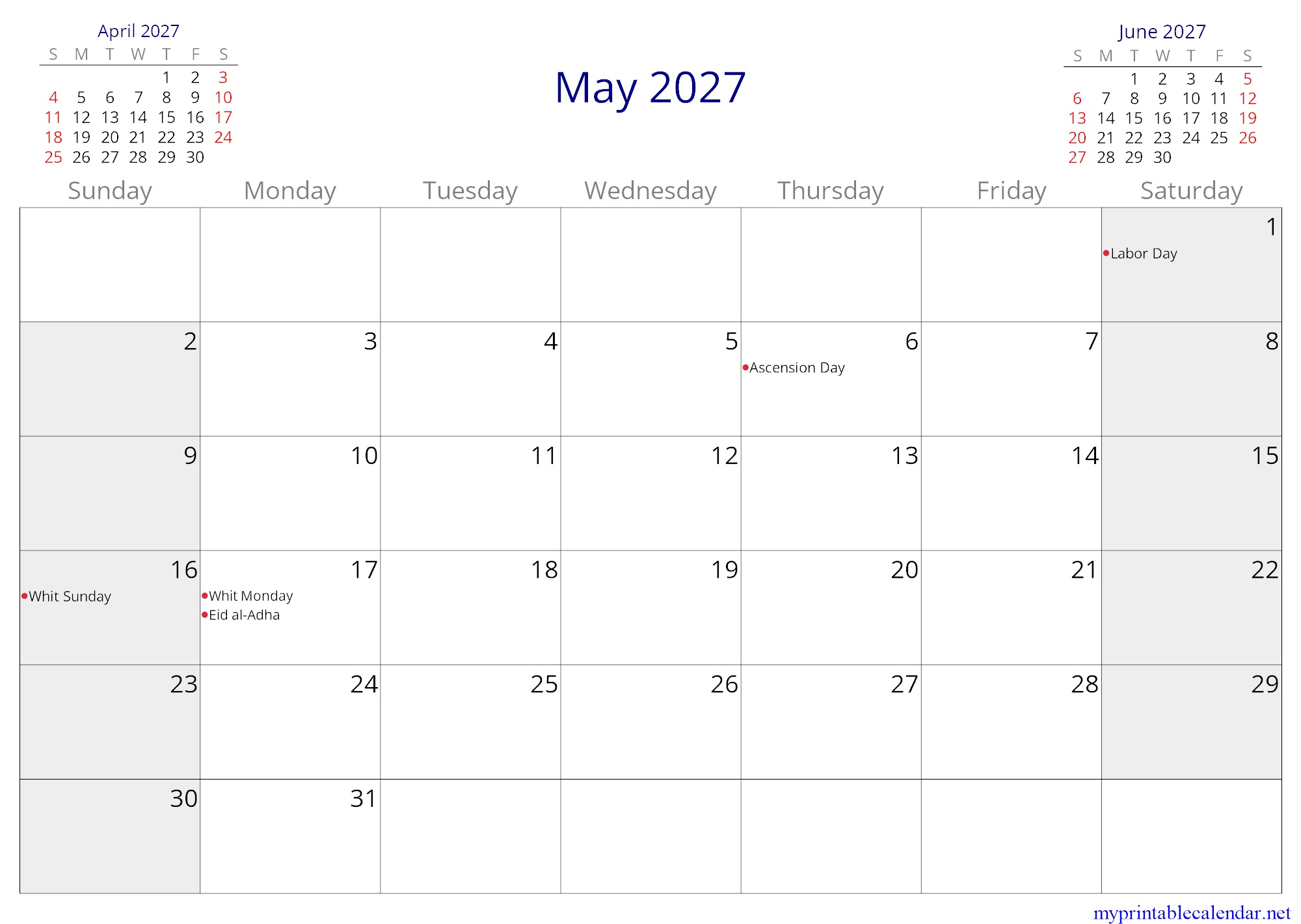 May 2027 monthly calendar, Madagascar, in English jpg