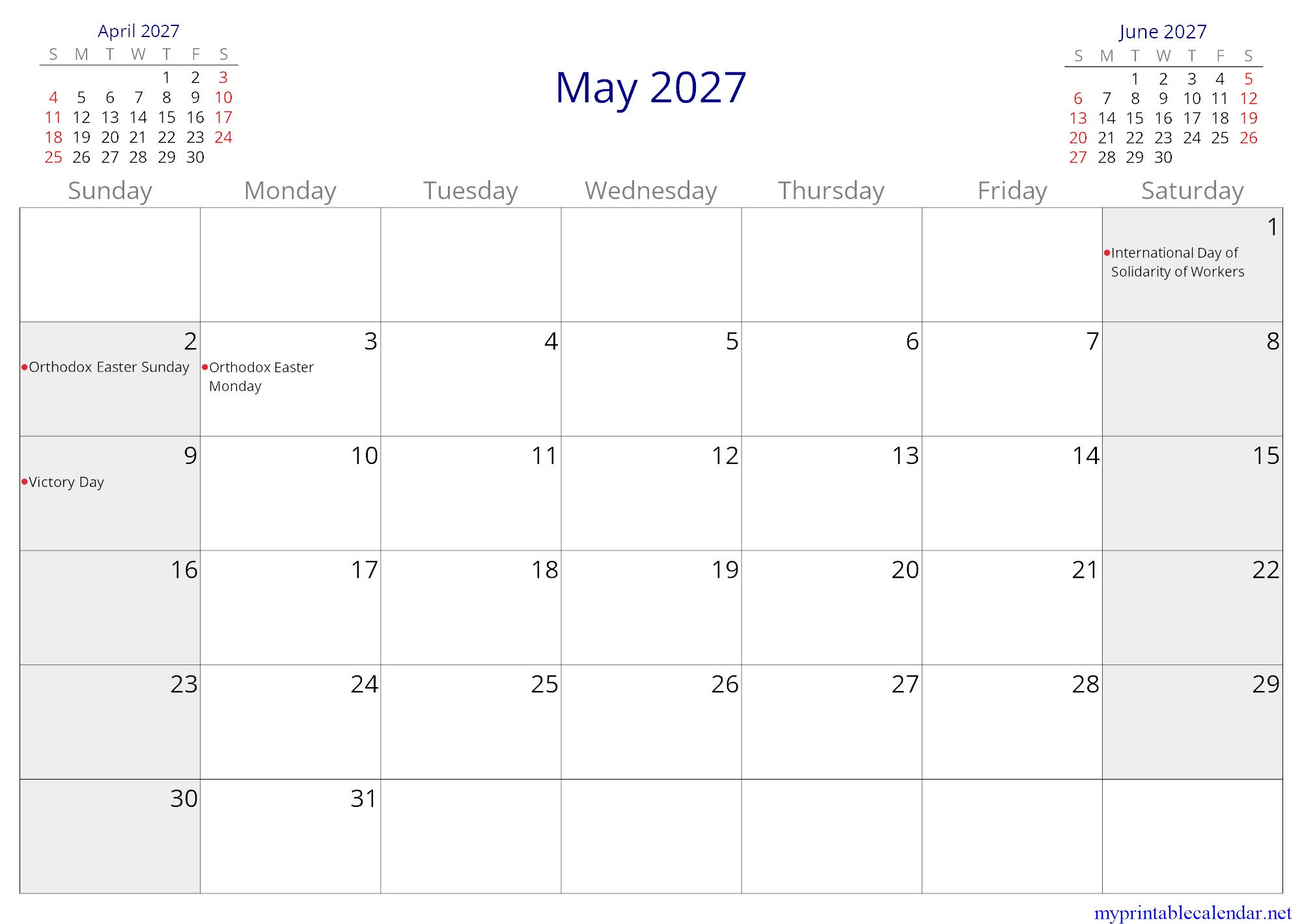 May 2027 monthly calendar, Moldova, in English jpg