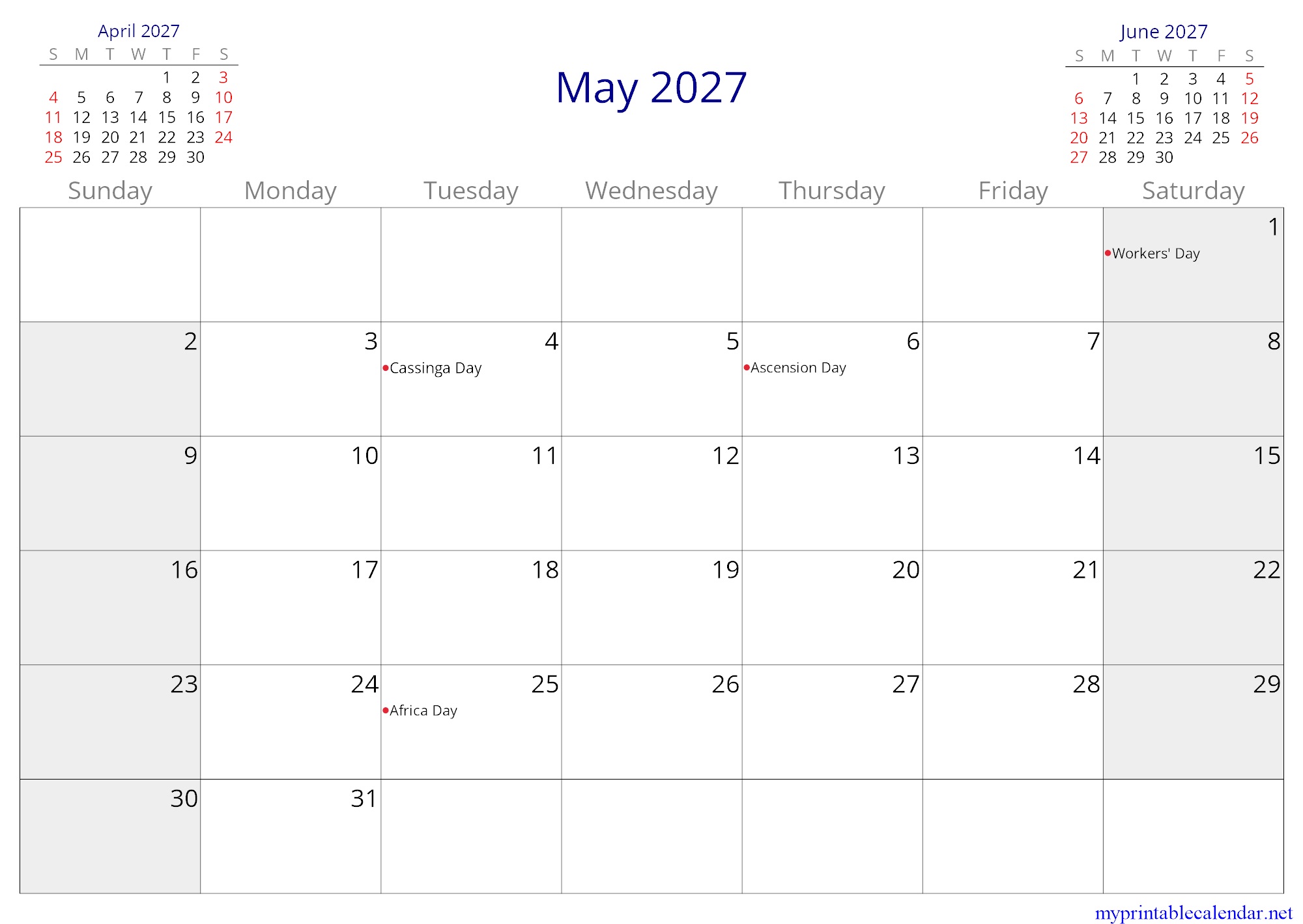 May 2027 monthly calendar, Namibia, English jpg