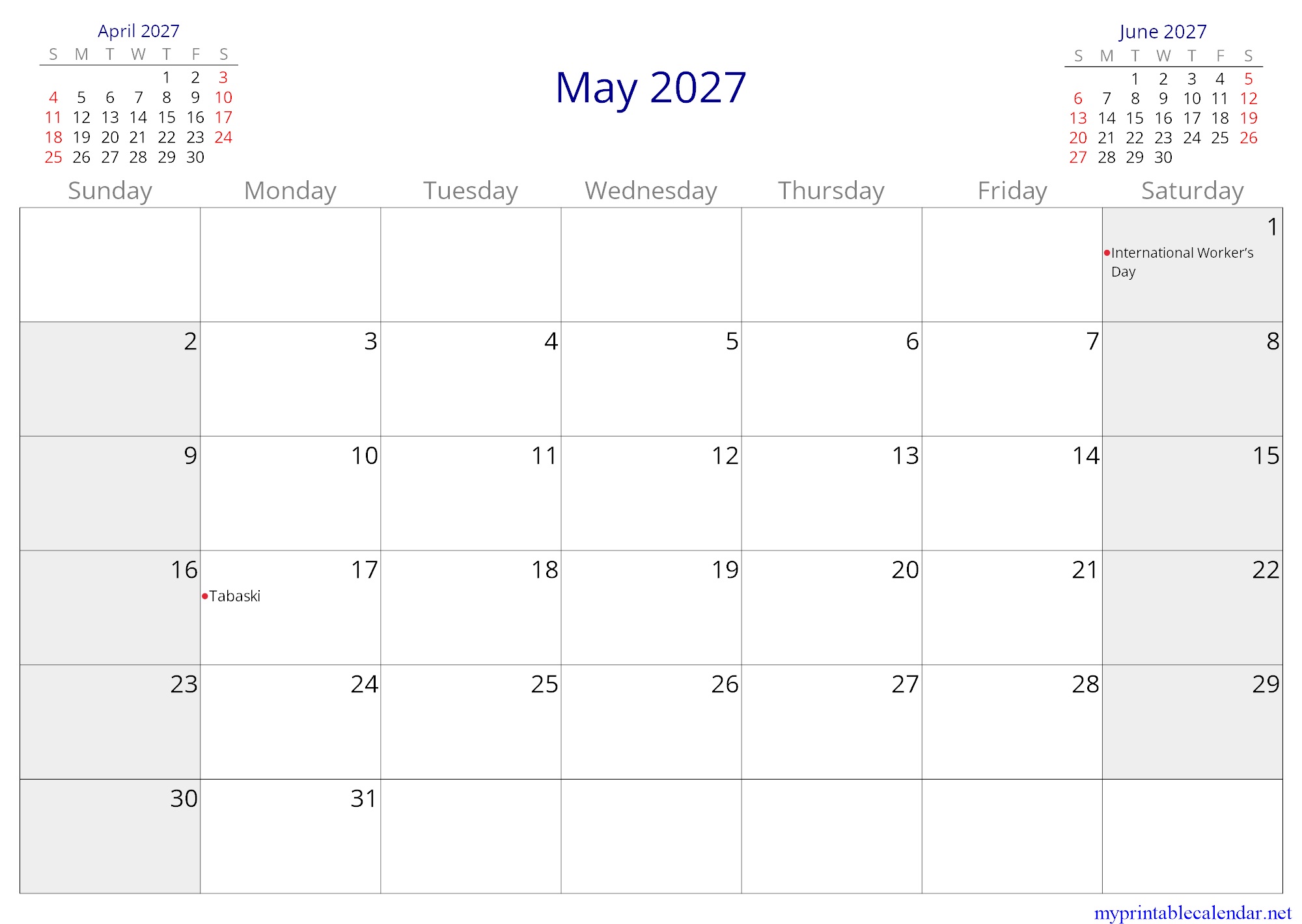 May 2027 monthly calendar, Sierra Leone, English jpg