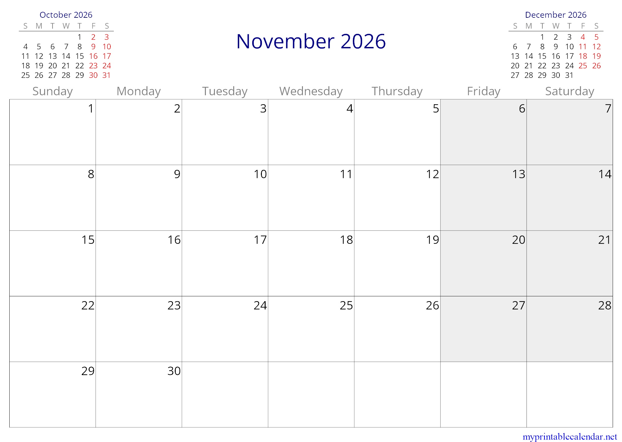 November 2026 monthly calendar, Jordan, in English jpg