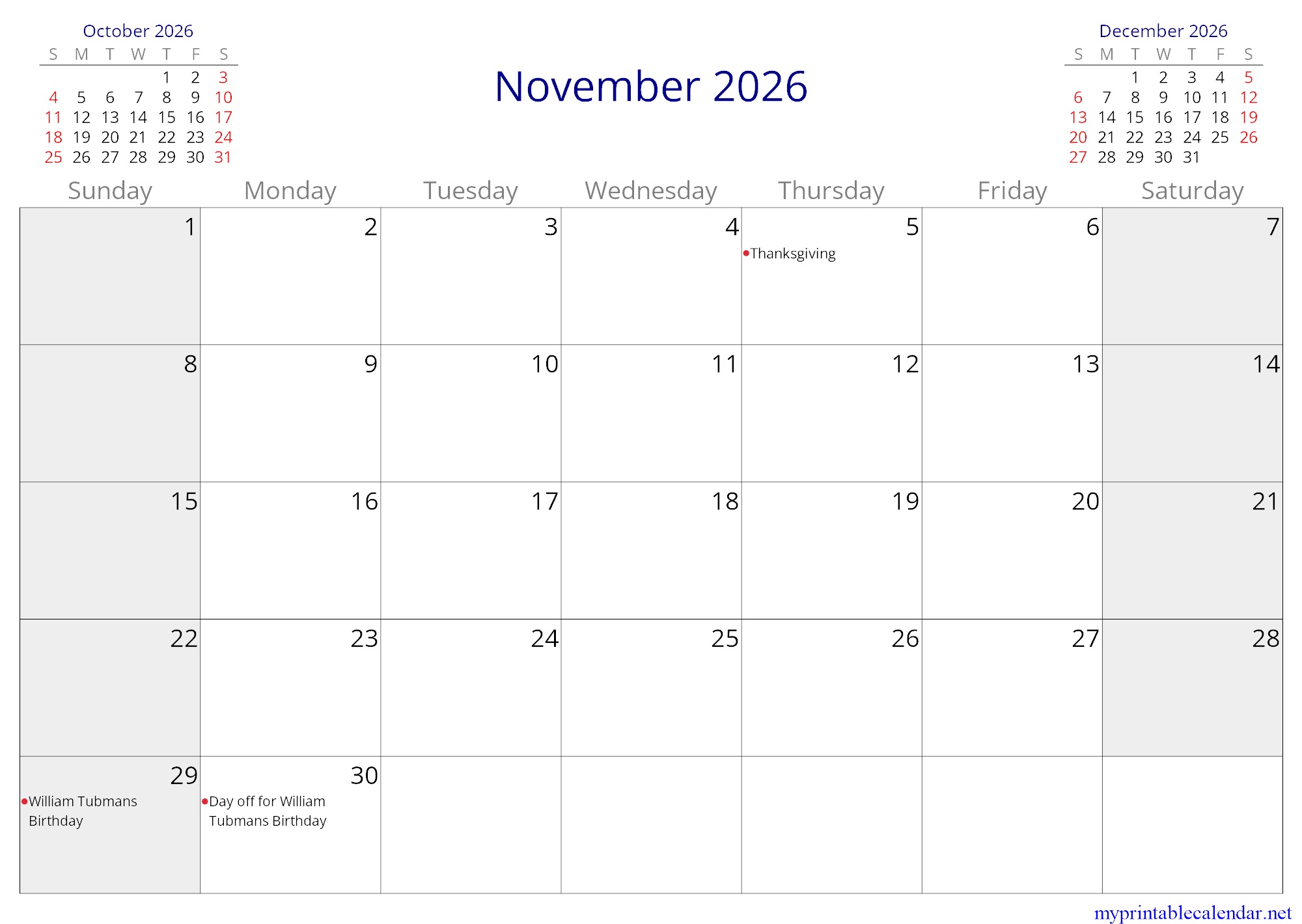 November 2026 monthly calendar, Liberia, English (US, CA) jpg