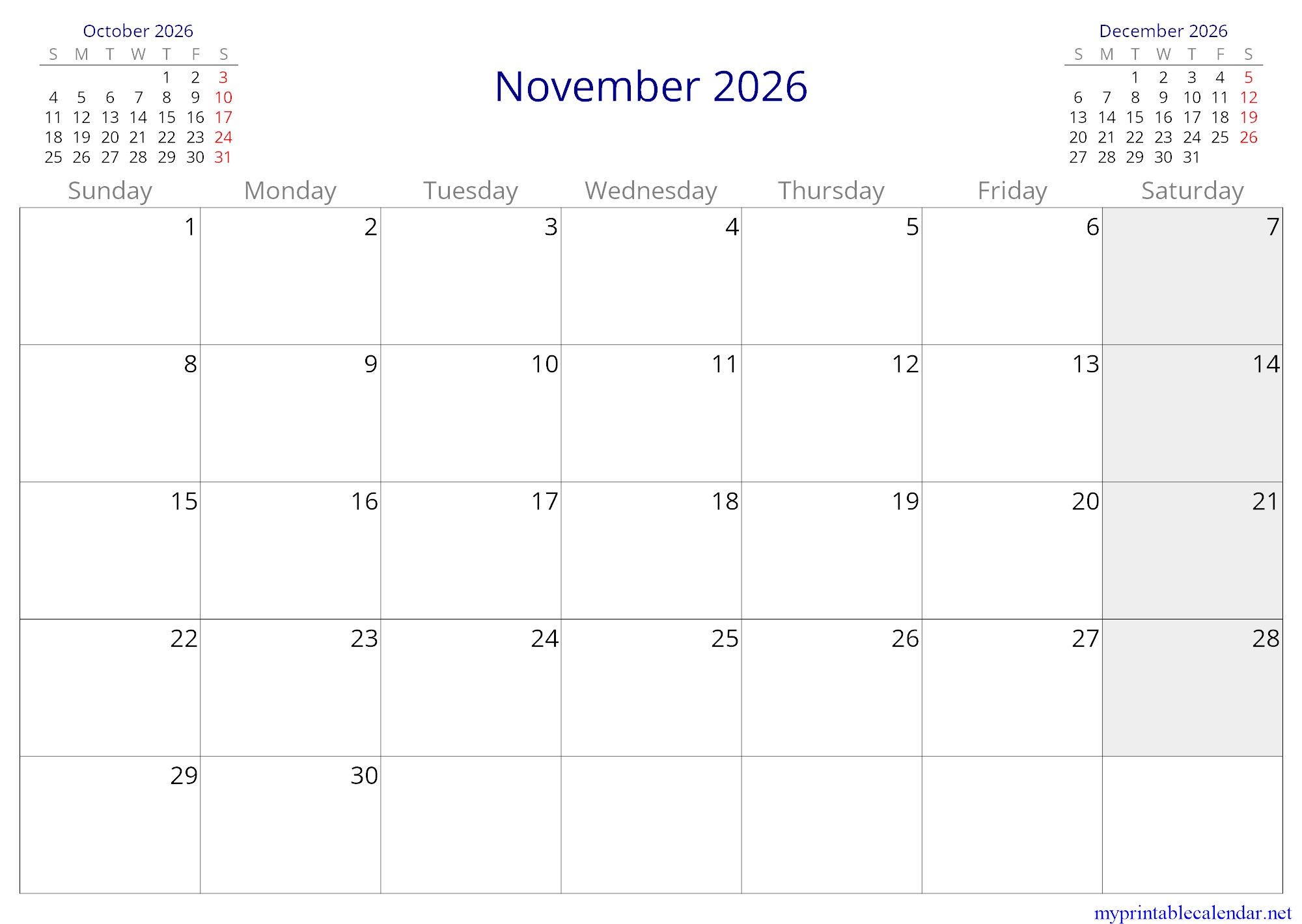November 2026 monthly calendar, Nepal, English jpg