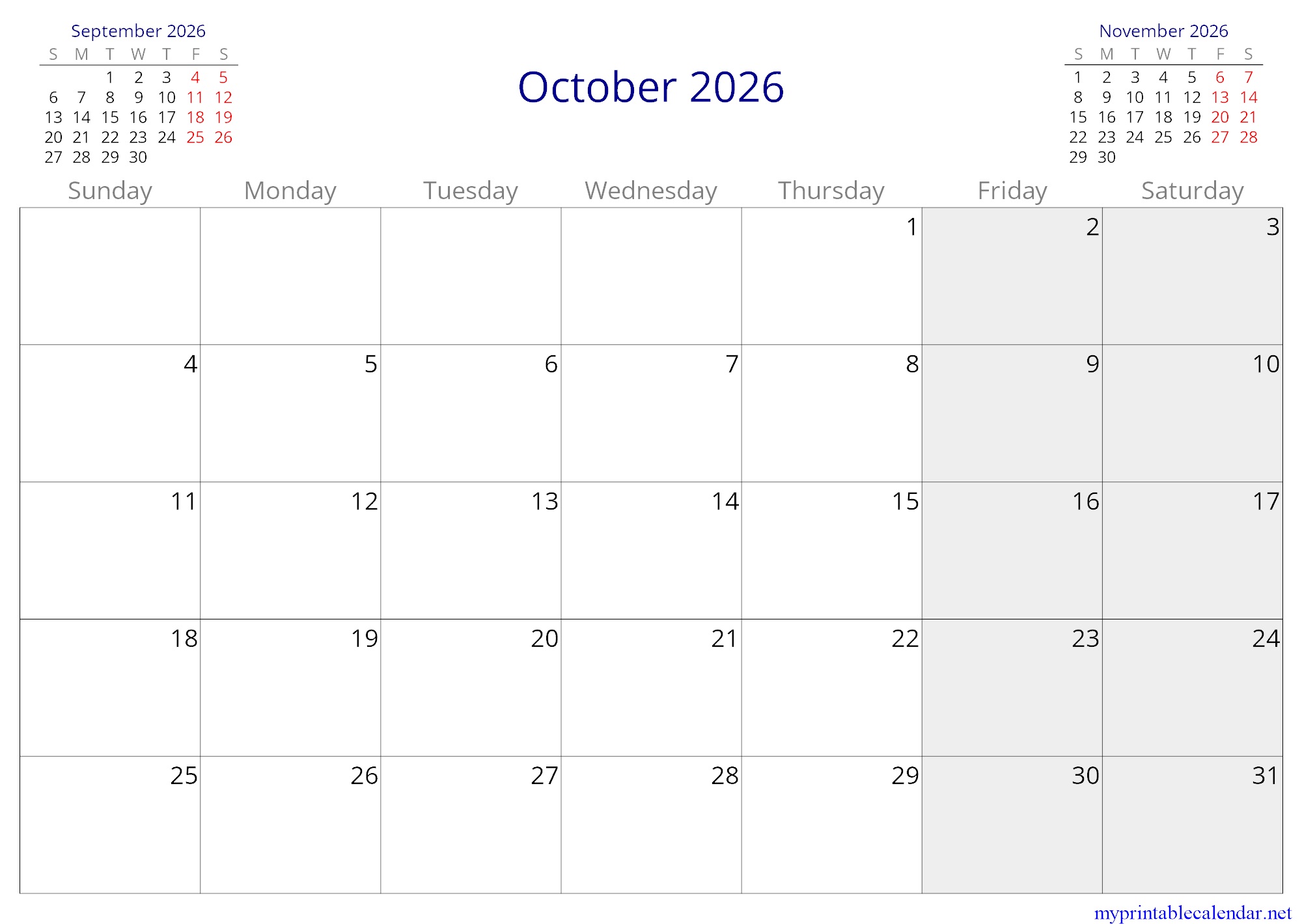 October 2026 monthly calendar, Malaysia, in English jpg