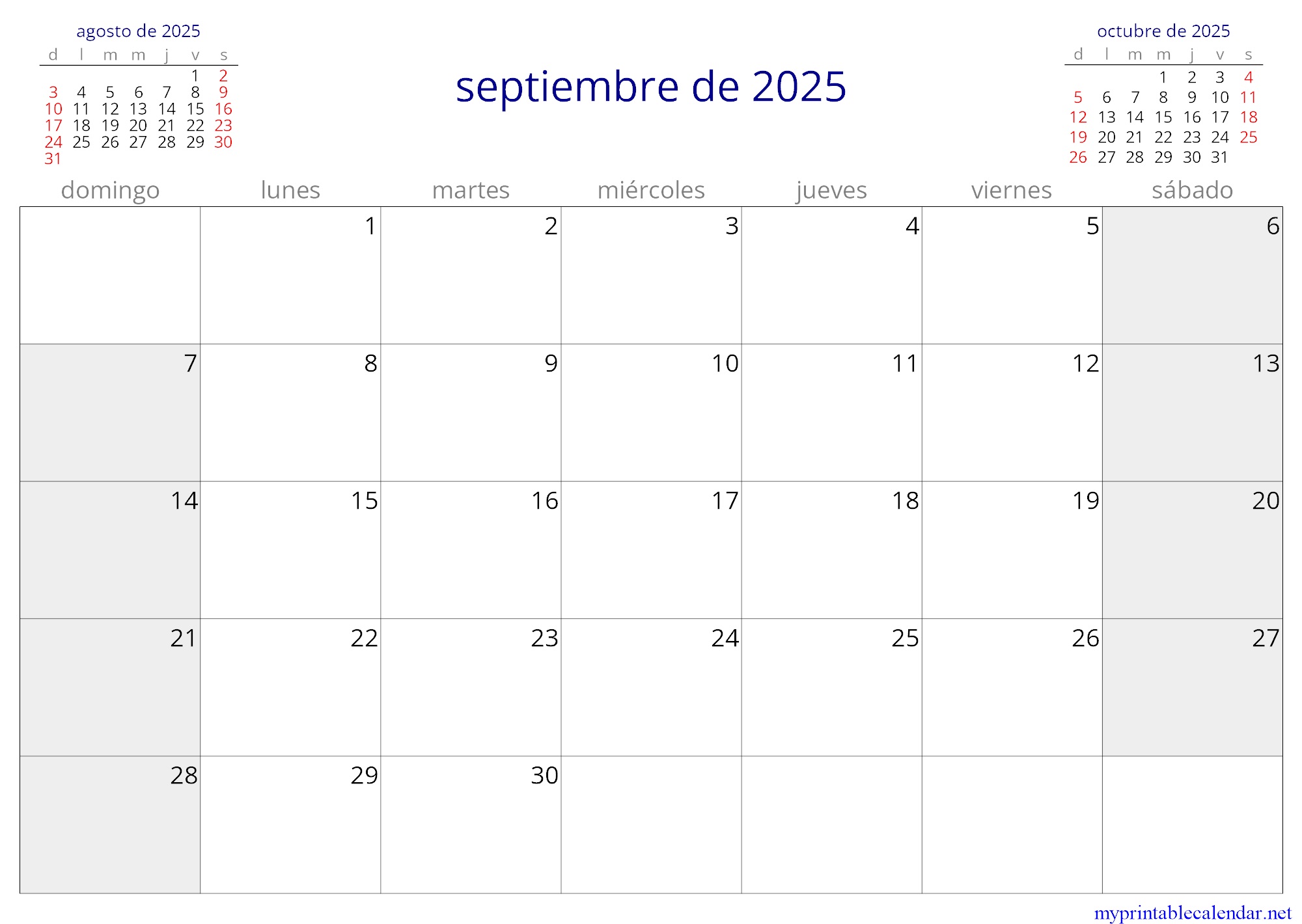septiembre de 2025 monthly calendar, Seychelles, Spanish jpg