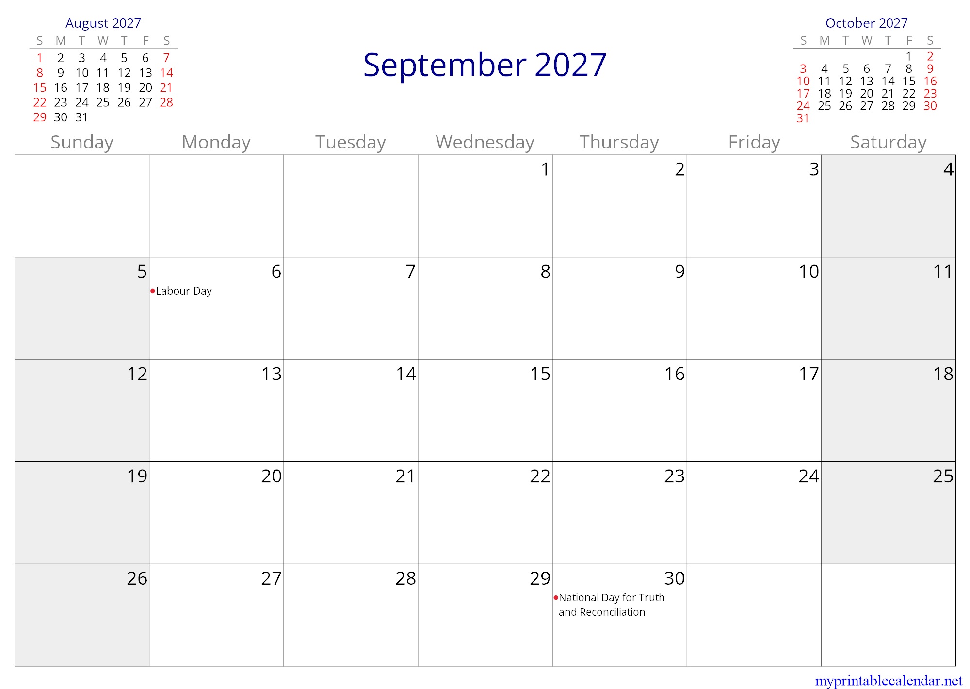 September 2027 monthly calendar, Canada, English (US, CA) jpg