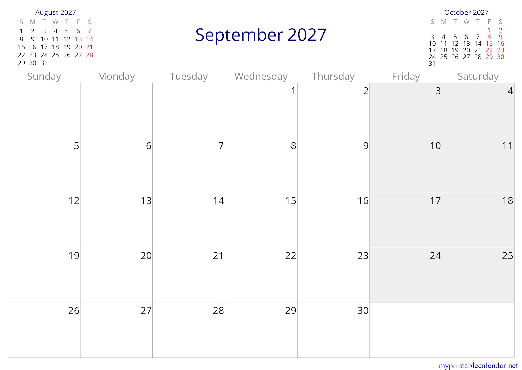 September 2027 monthly calendar, Israel, English jpg