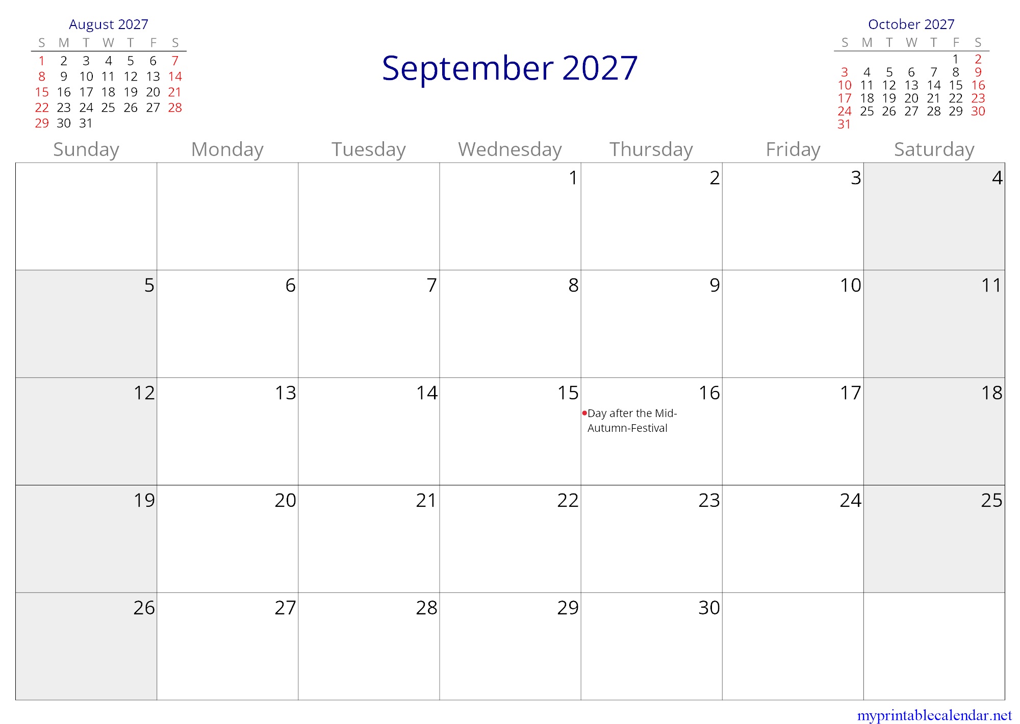 September 2027 monthly calendar, Macao, English jpg