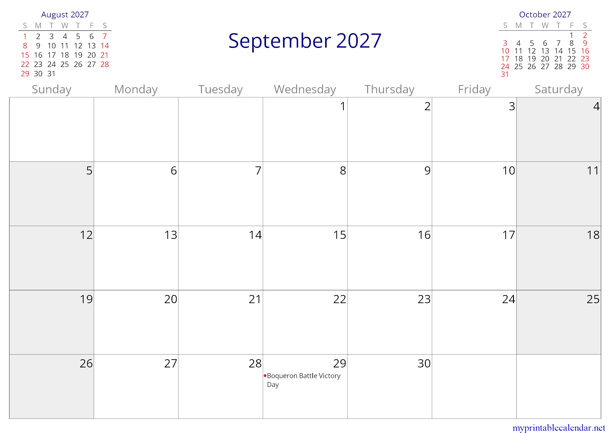 September 2027 monthly calendar, Paraguay, in English jpg