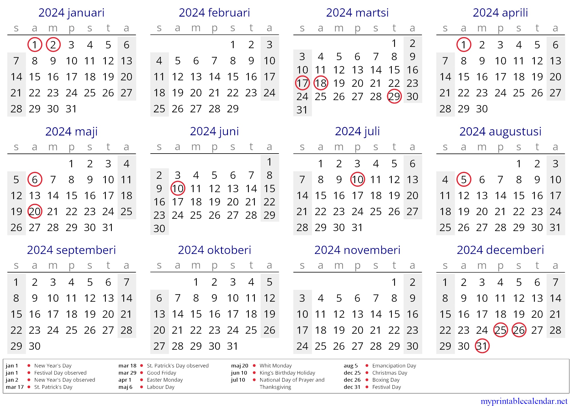 Yearly calendar for 2024, Montserrat, Kalaallisut jpg