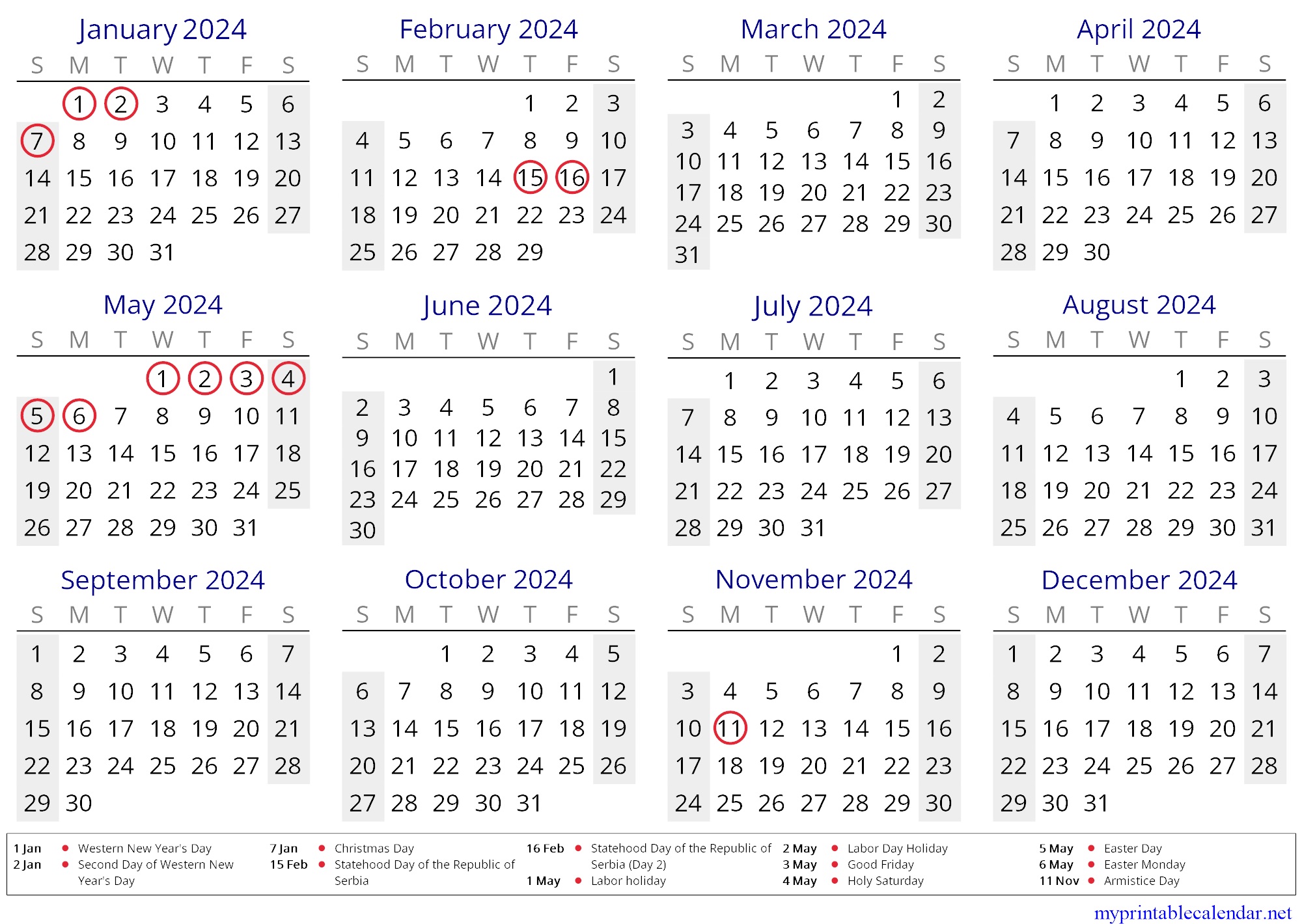 Printable Yearly July 2024 Calendar, Serbia, Serbian