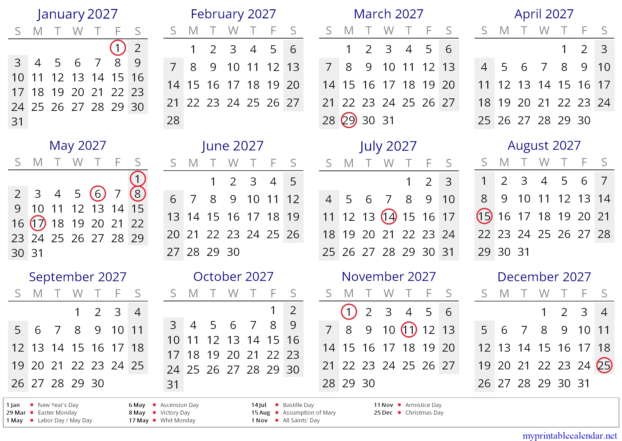 Yearly calendar for 2027, Wallis and Futuna, in English jpg
